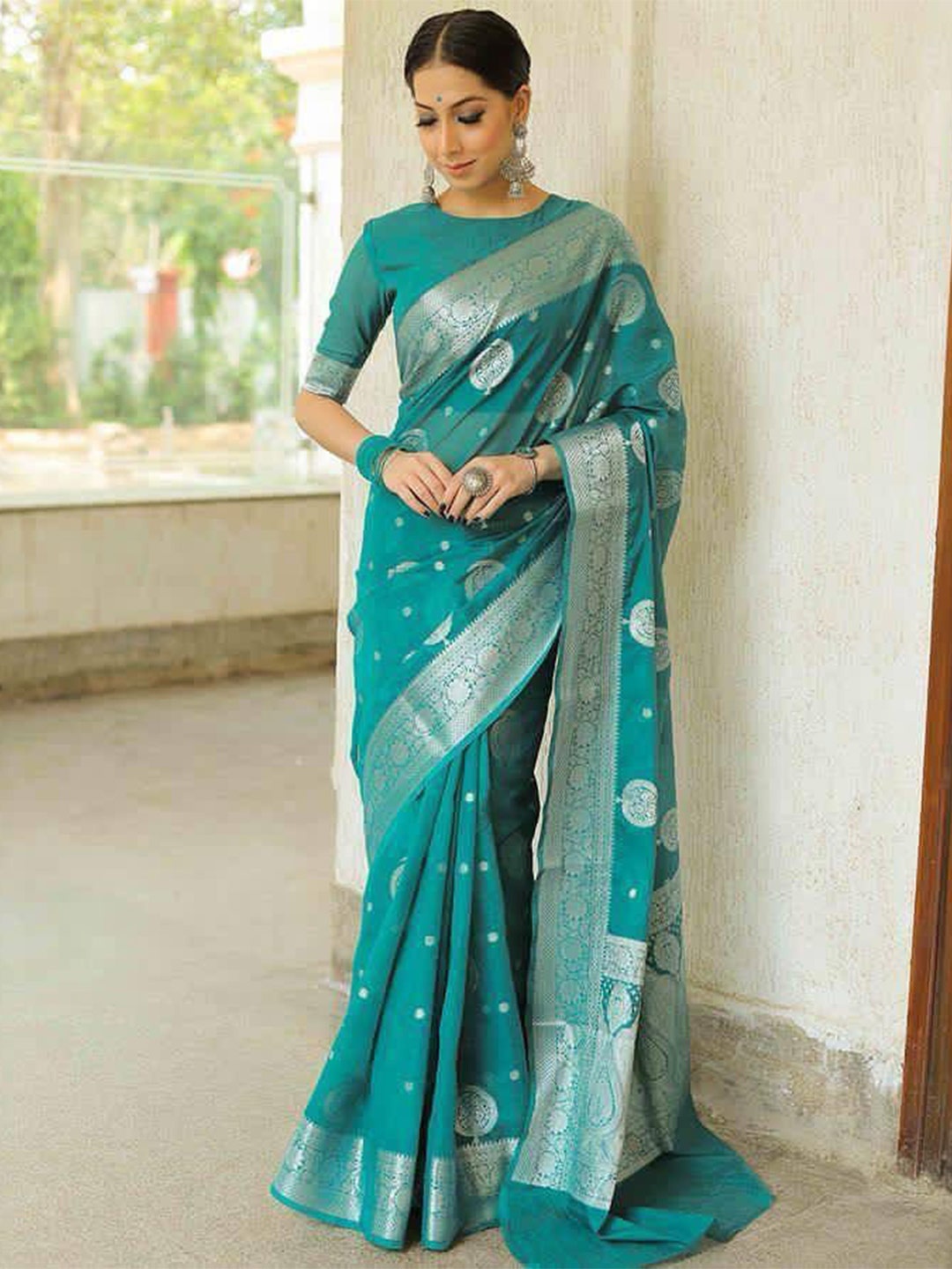 

ZIBLON Ethnic Motifs Zari Banarasi Saree, Blue