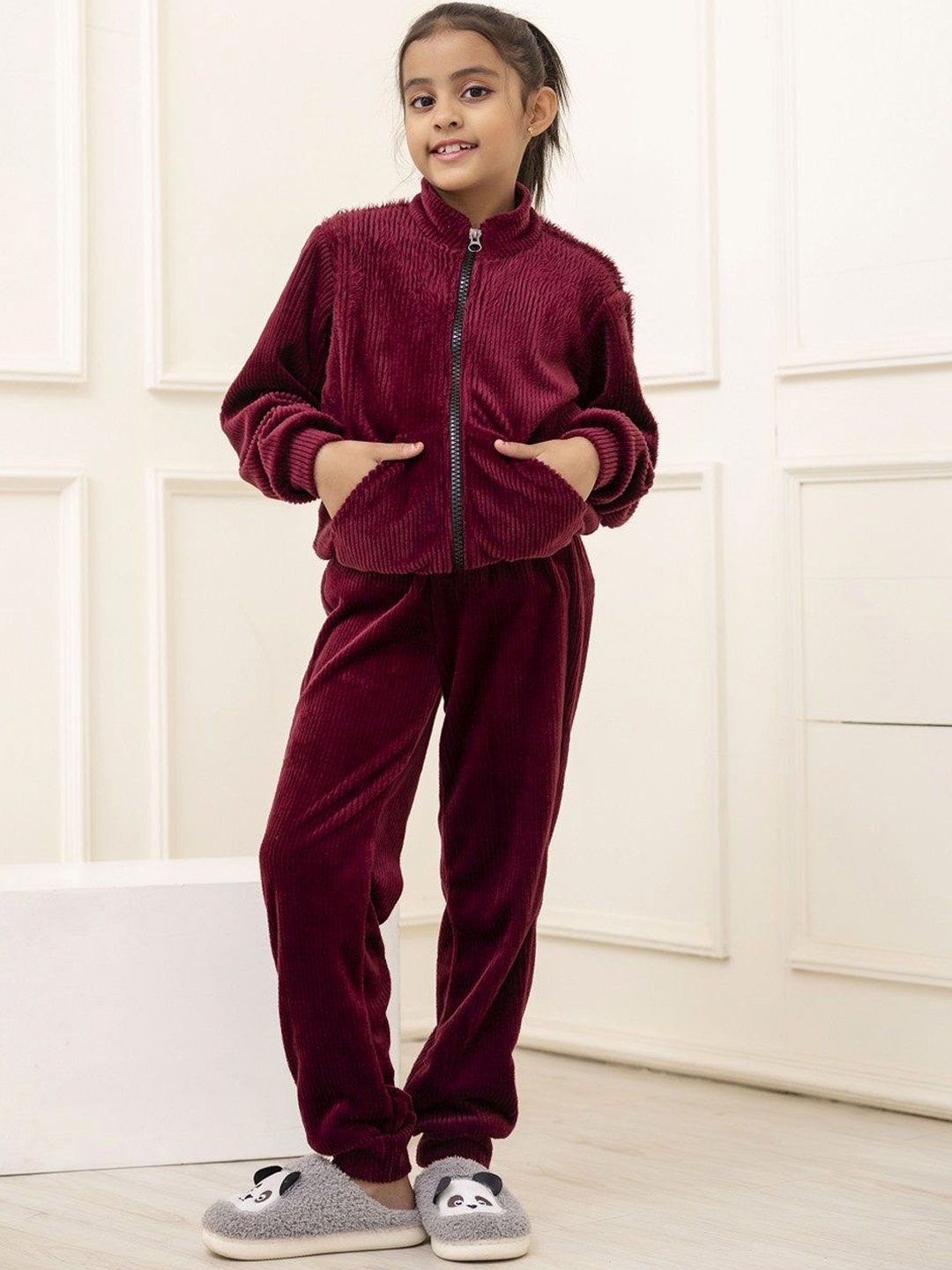 

BAESD Girls Pure Wool Sweatshirt And Joggers, Maroon