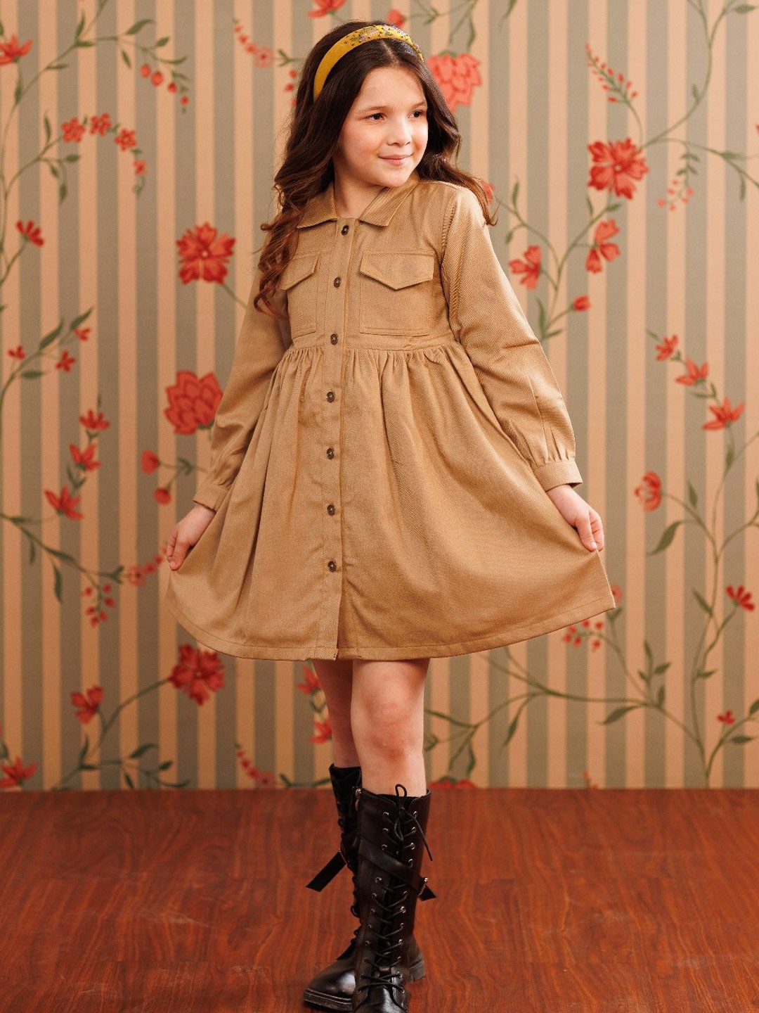 

Arsya Girls Shirt Dress, Beige