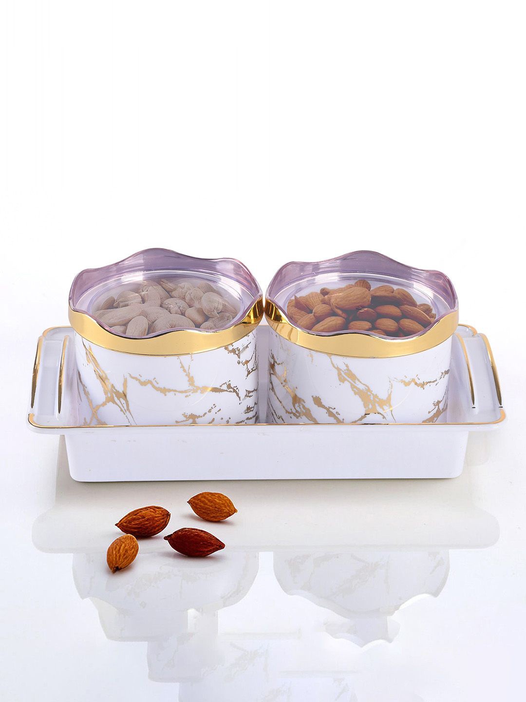 

Kuber Industries White & Transparent 2 Pieces Container with Serving Tray