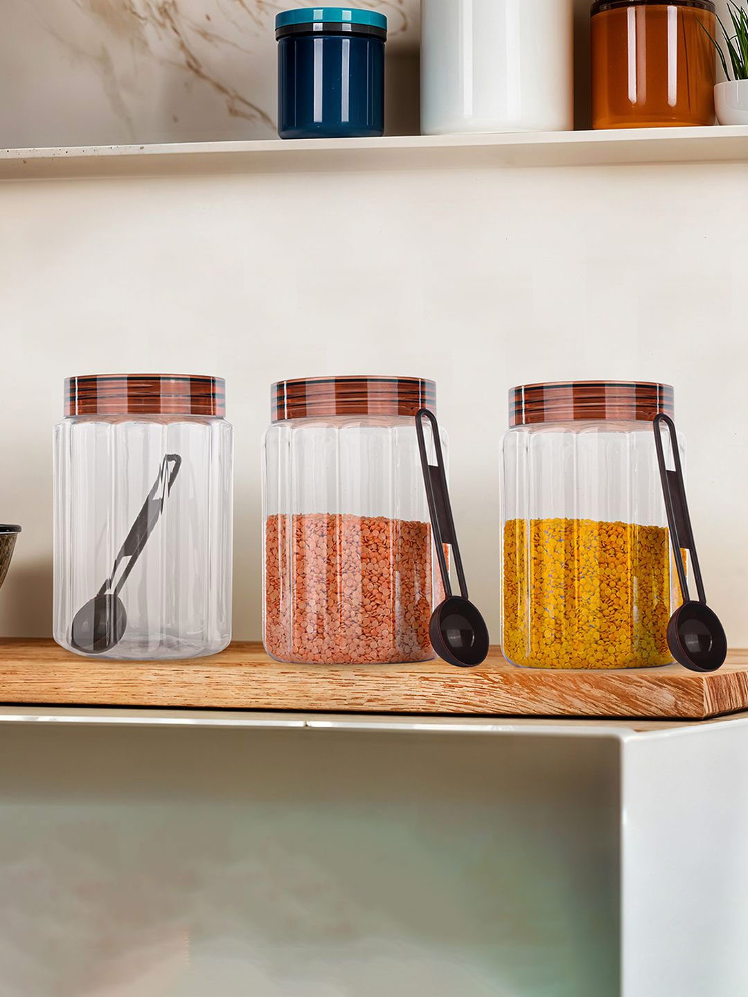 

Kuber Industries Brown & Transparent 3 Pieces Container With Spoons