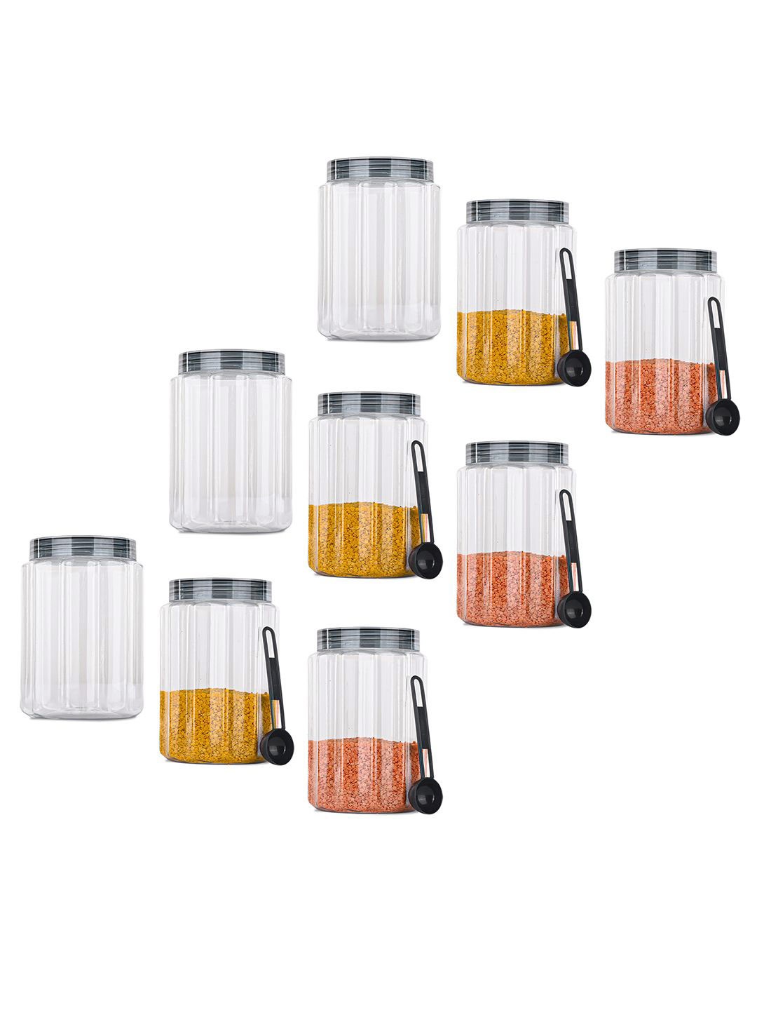 

Kuber Industries Grey & Transparent 9 Pieces Container With Spoons 1.5L