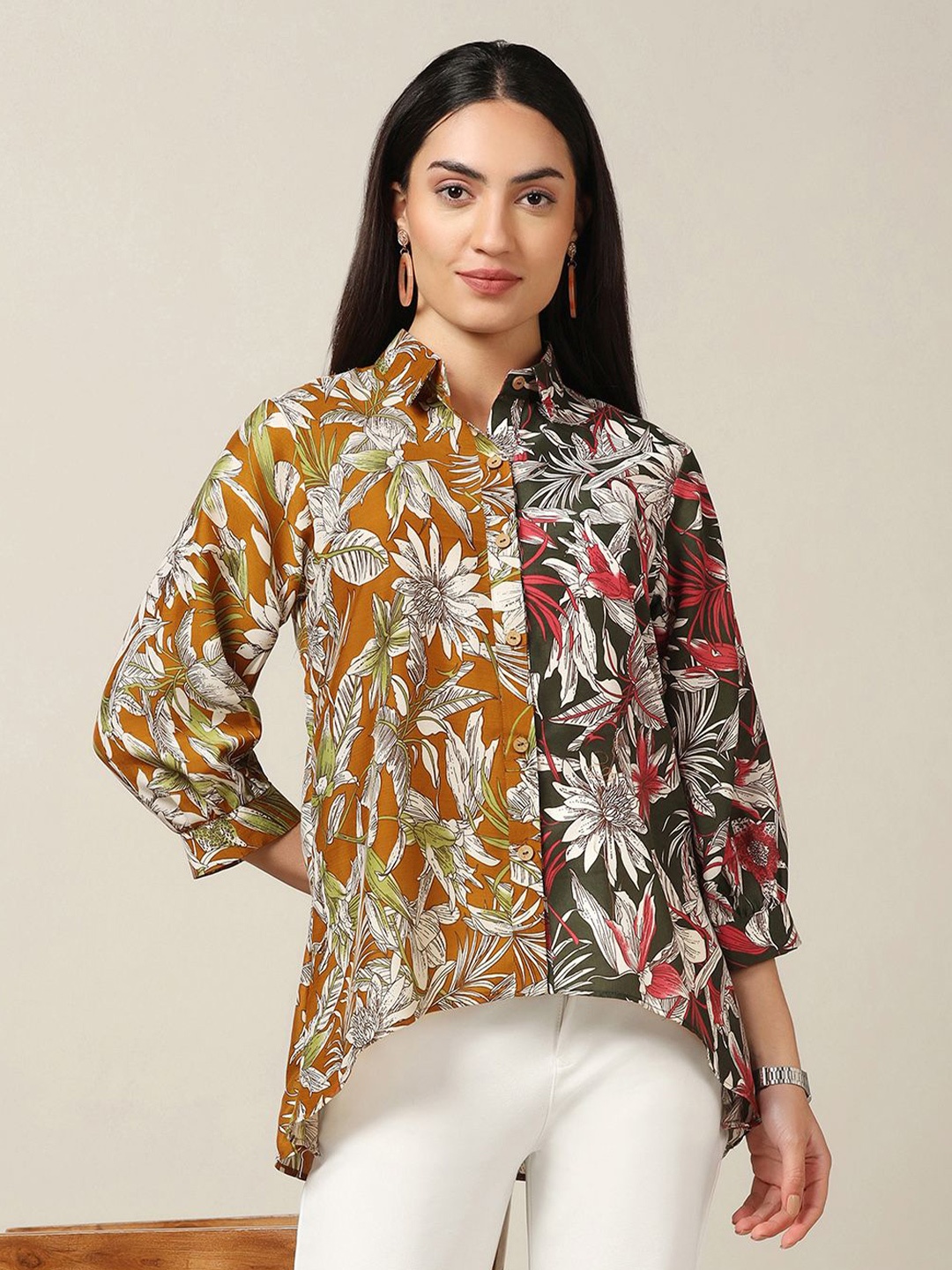 

Moda Rapido Women Spread Collar Floral Printed Casual Shirt, Mustard