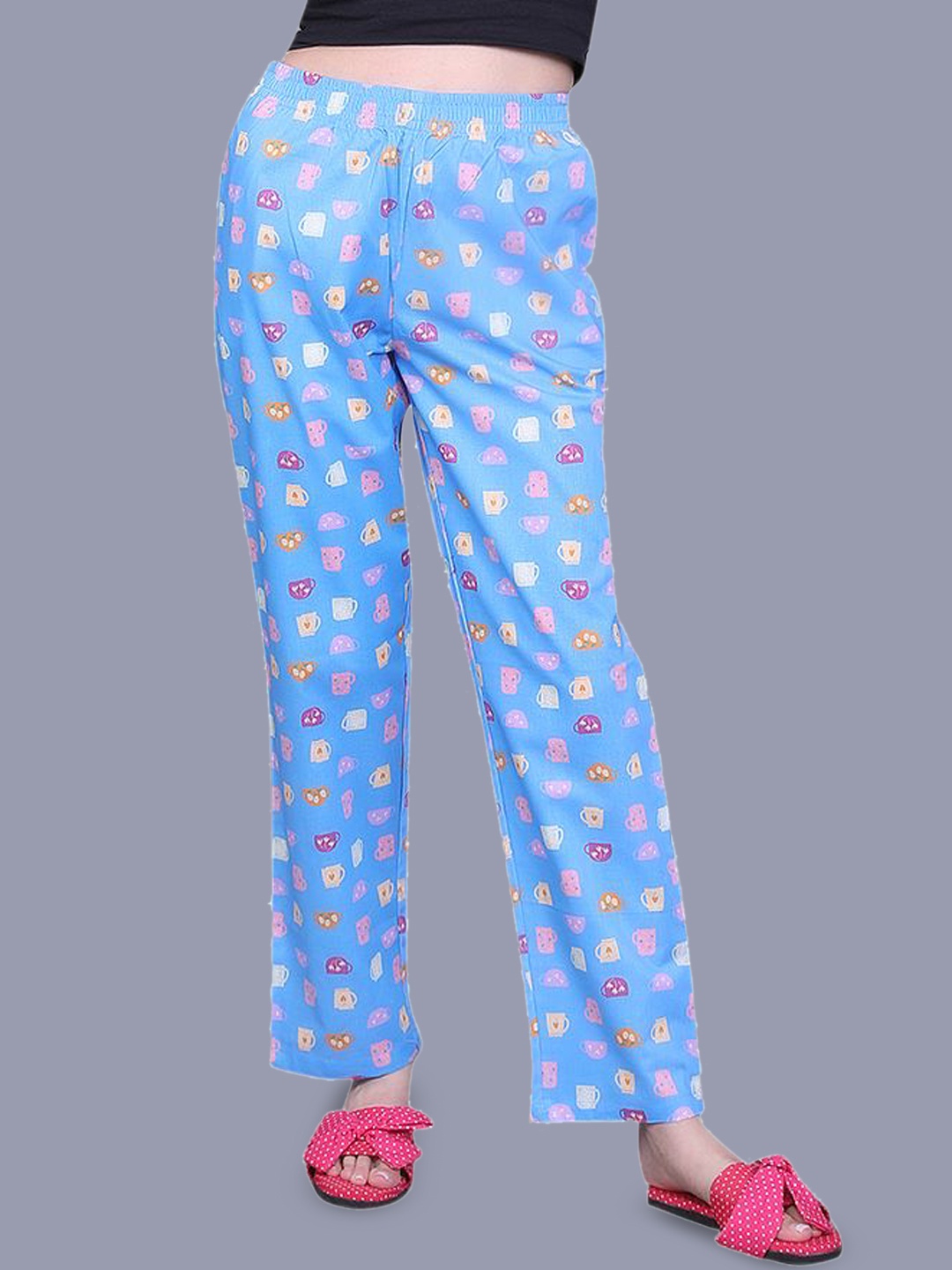 

evolove Women Printed Cotton Lounge Pants, Blue