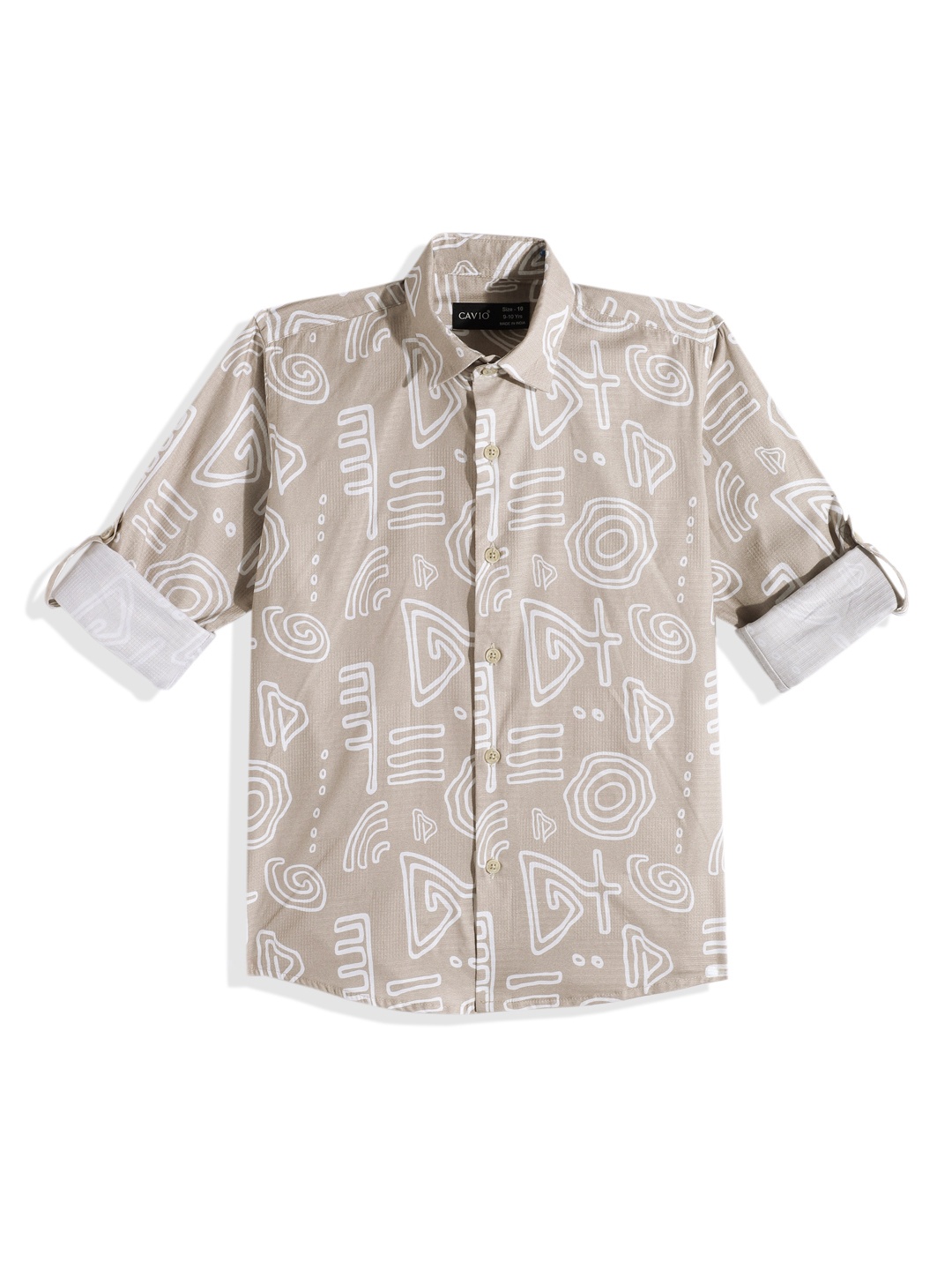 

CAVIO Boys Comfort Printed Pure Cotton Casual Shirt, Cream