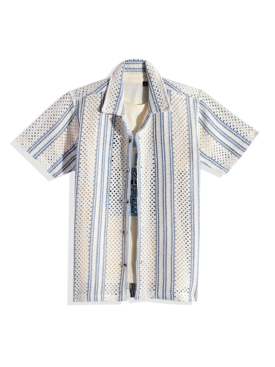 

CAVIO Boys Comfort Semi Sheer Casual Shirt With T-shirt, Blue