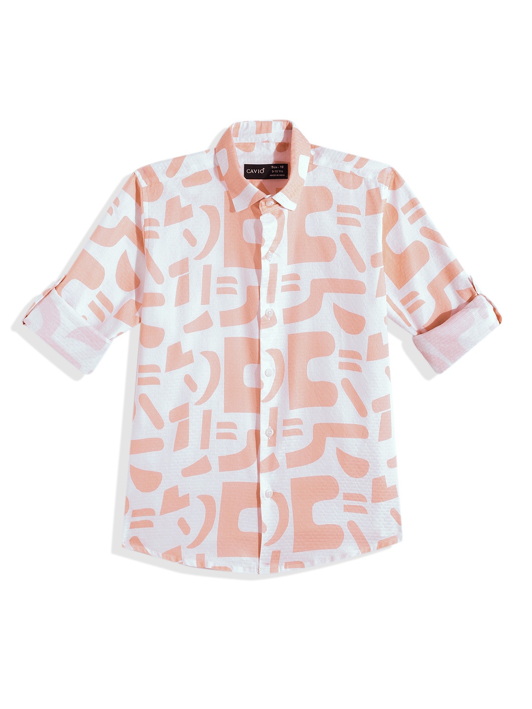 

CAVIO Boys Comfort Abstract Printed Pure Cotton Casual Shirt, Peach