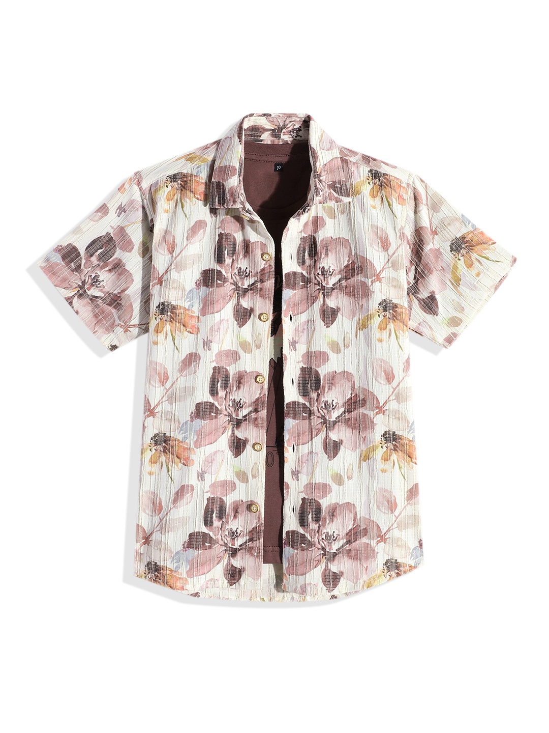 

CAVIO Boys Comfort Floral Printed Casual Shirt with Graphic Printed Tshirt, Mauve