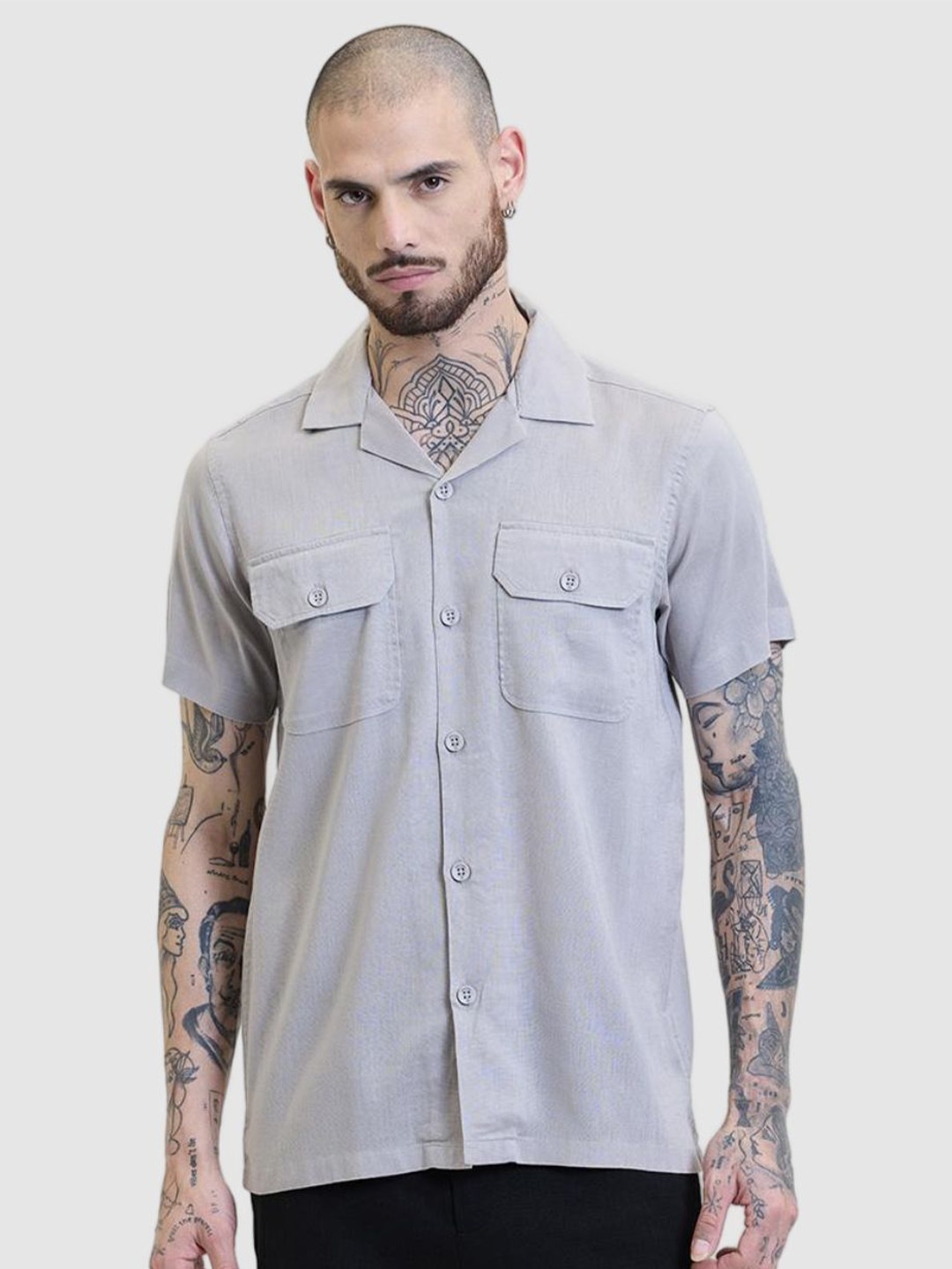 

Snitch Men Relaxed Boxy Solid Casual Shirt, Grey