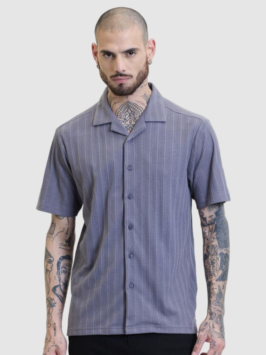 

Snitch Men Relaxed Boxy Self Design Casual Shirt, Grey