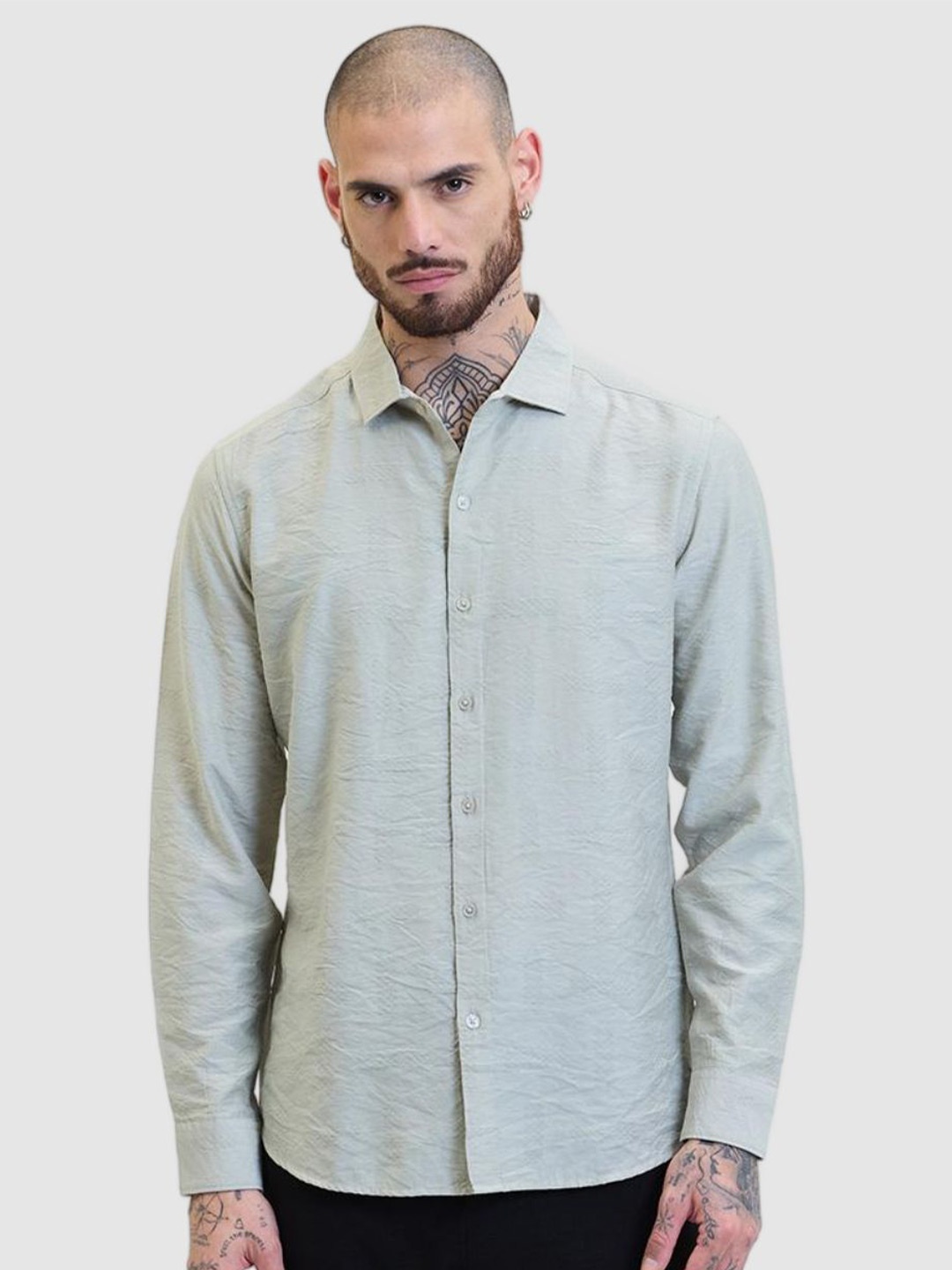 

Snitch Men Smart Slim Fit Solid Spread Collar Casual Shirt, Green