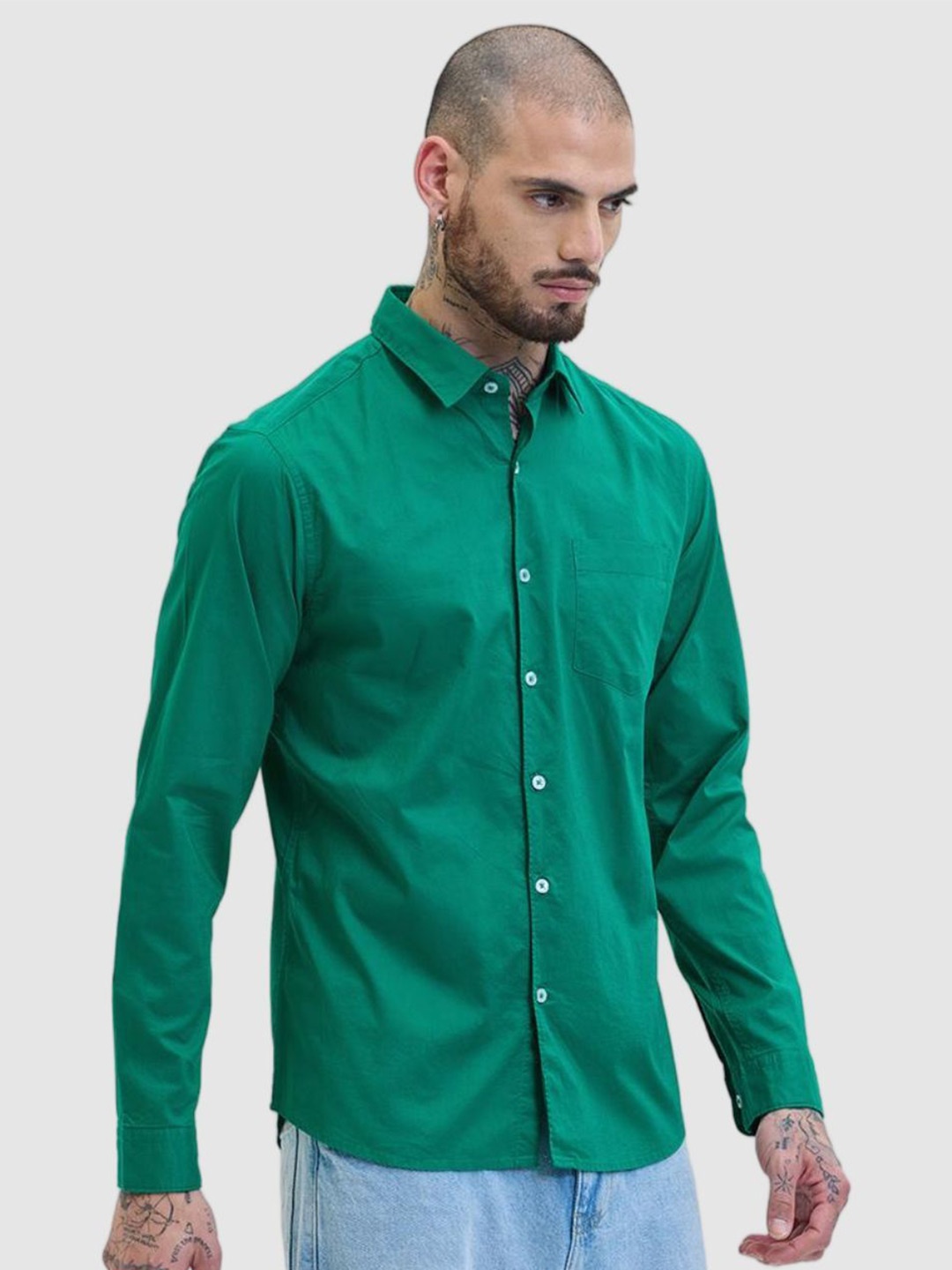 

Snitch Men Smart Slim Fit Solid Pure Cotton Casual Shirt, Green