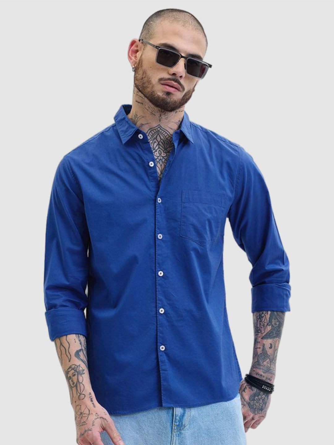 

Snitch Men Smart Slim Fit Solid Pure Cotton Casual Shirt, Blue