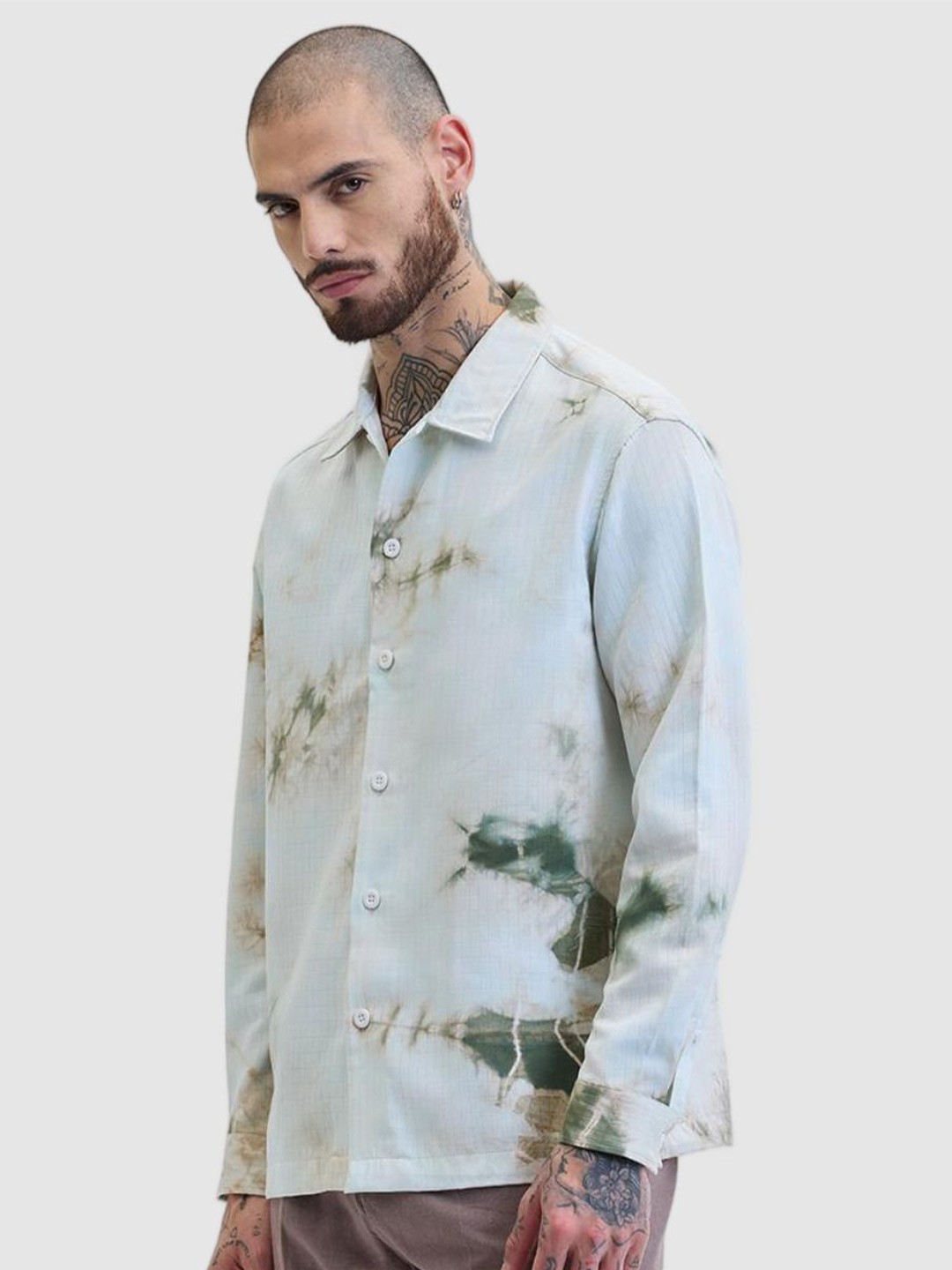 

Snitch Men Relaxed Boxy Abstract Printed Casual Shirt, Beige