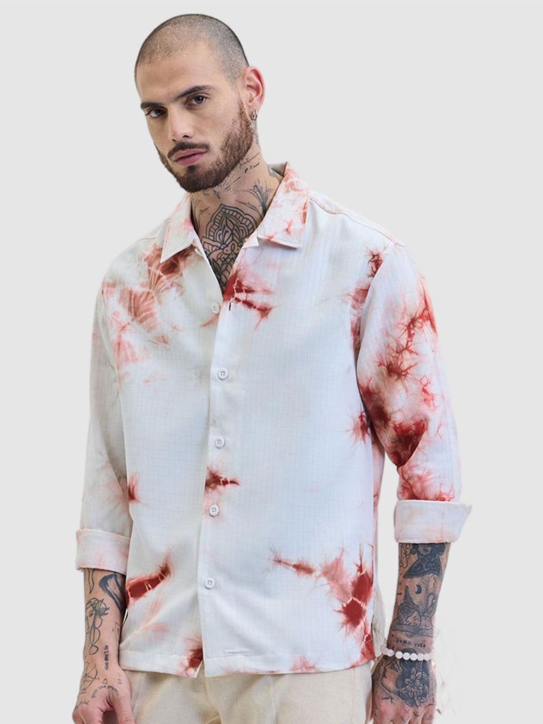 

Snitch Men Relaxed Boxy Abstract Printed Casual Shirt, White