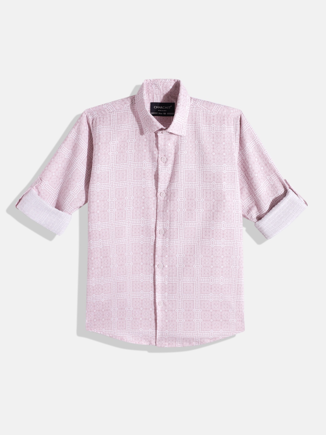 

CHARCHIT Boys Comfort Printed Pure Cotton Casual Shirt, Pink