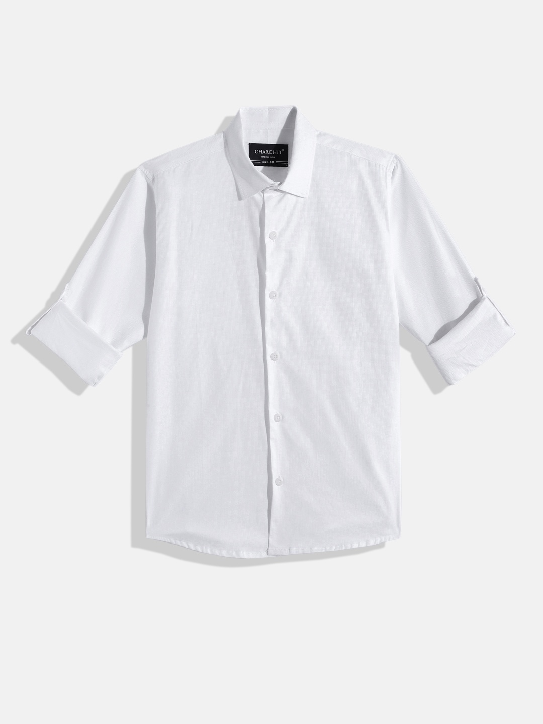 

CHARCHIT Boys Comfort Textured Pure Cotton Casual Shirt, White
