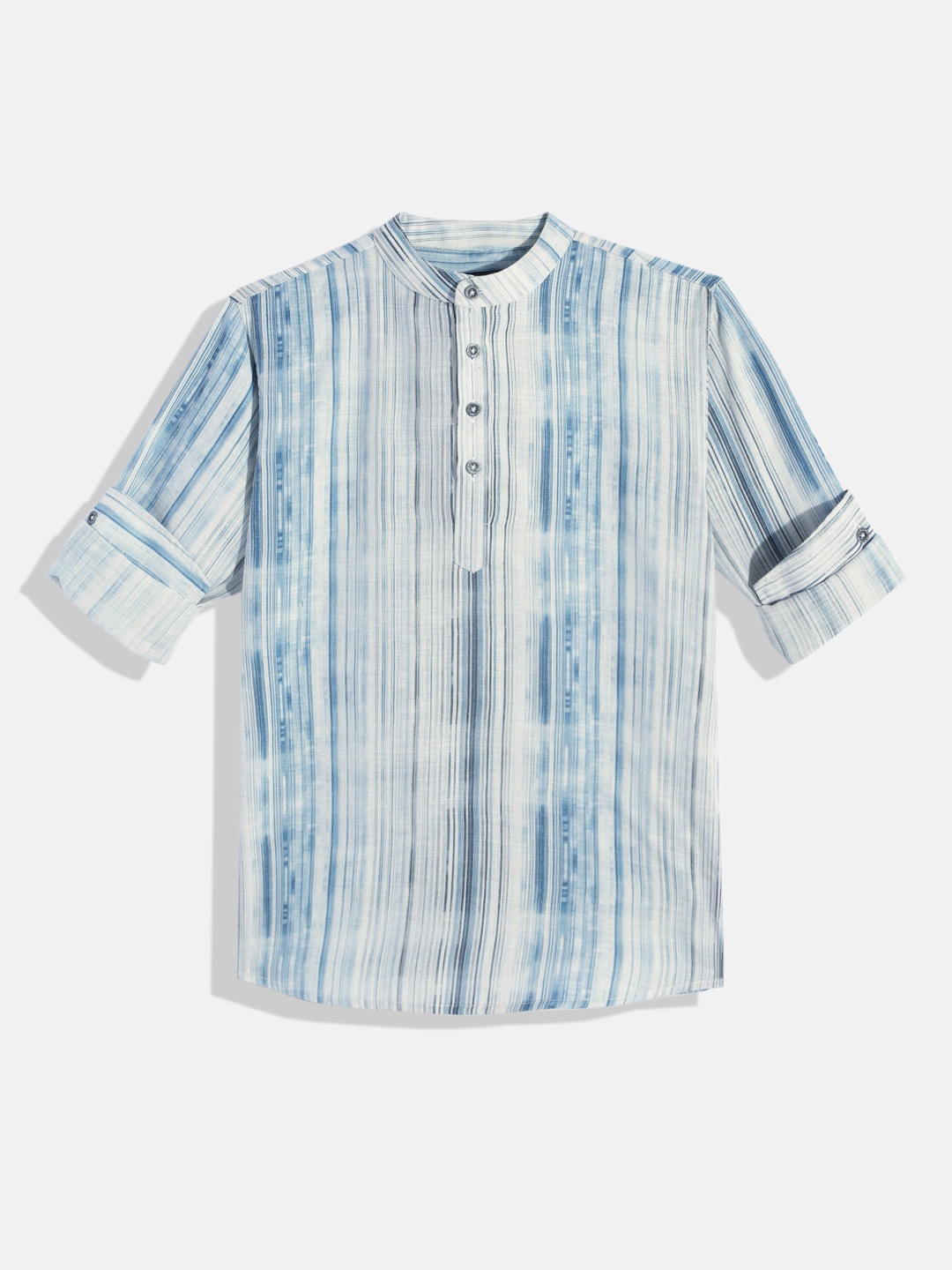 

CHARCHIT Boys Comfort Striped Band Collar Pure Cotton Casual Shirt, Blue