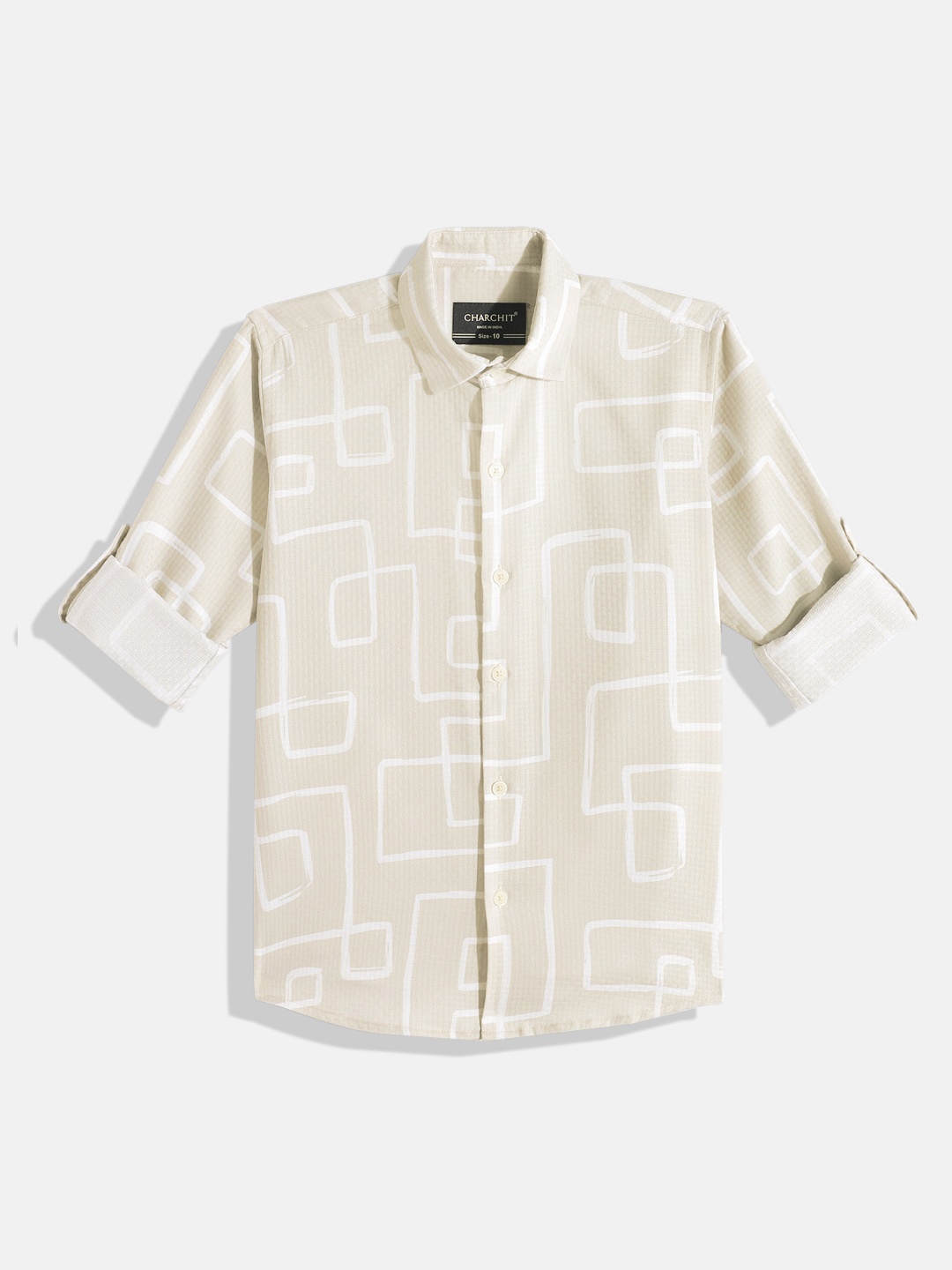 

CHARCHIT Boys Comfort Abstract Printed Casual Shirt, Cream