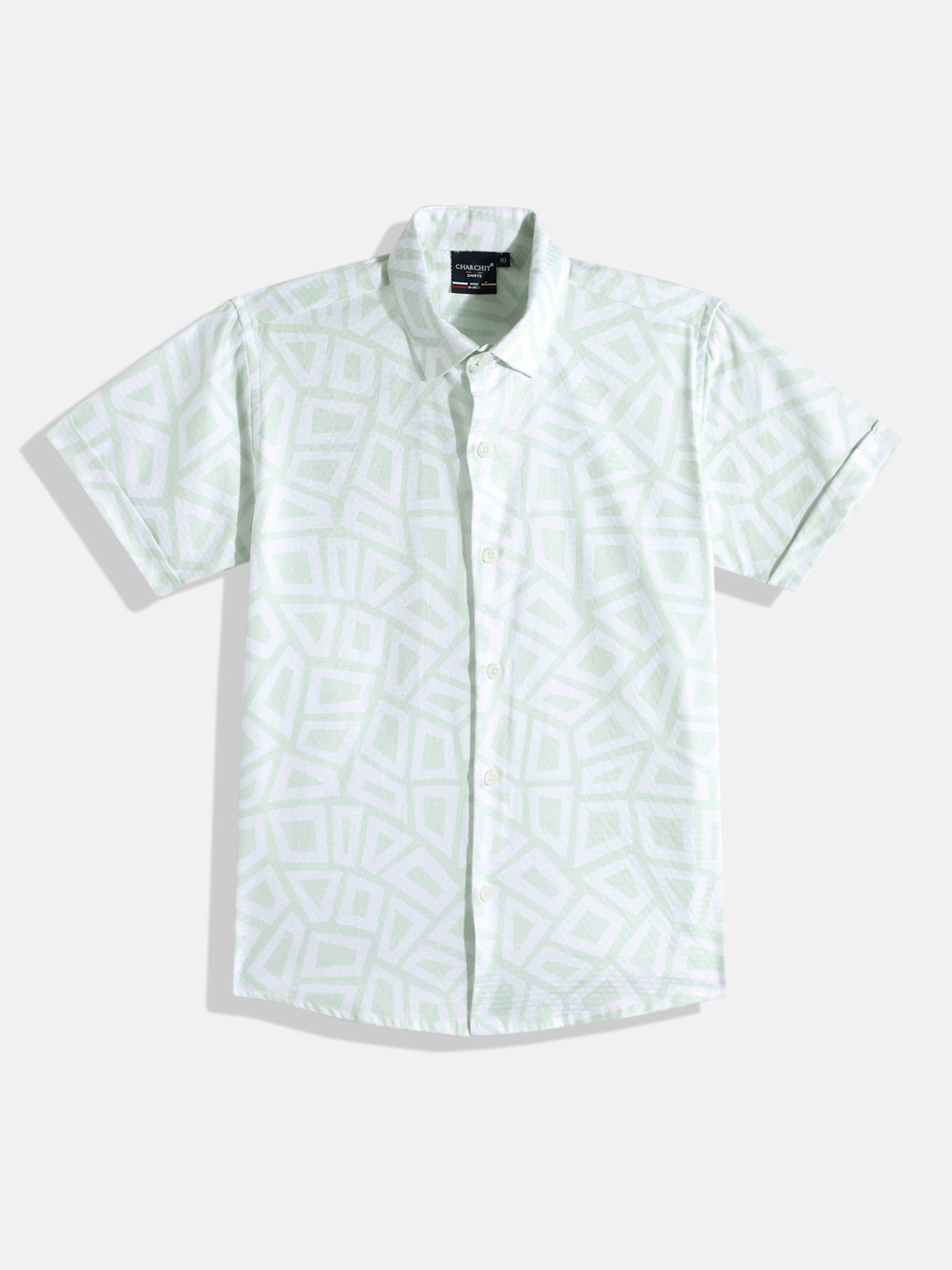 

CHARCHIT Boys Comfort Geometric Printed Pure Cotton Casual Shirt, Green