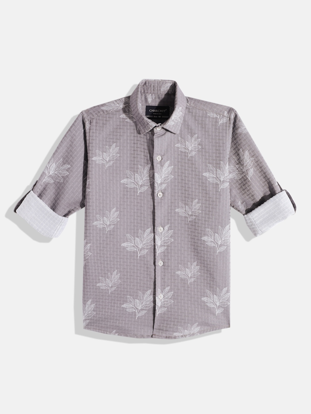 

CHARCHIT Boys Comfort Floral Printed Casual Shirt, Grey