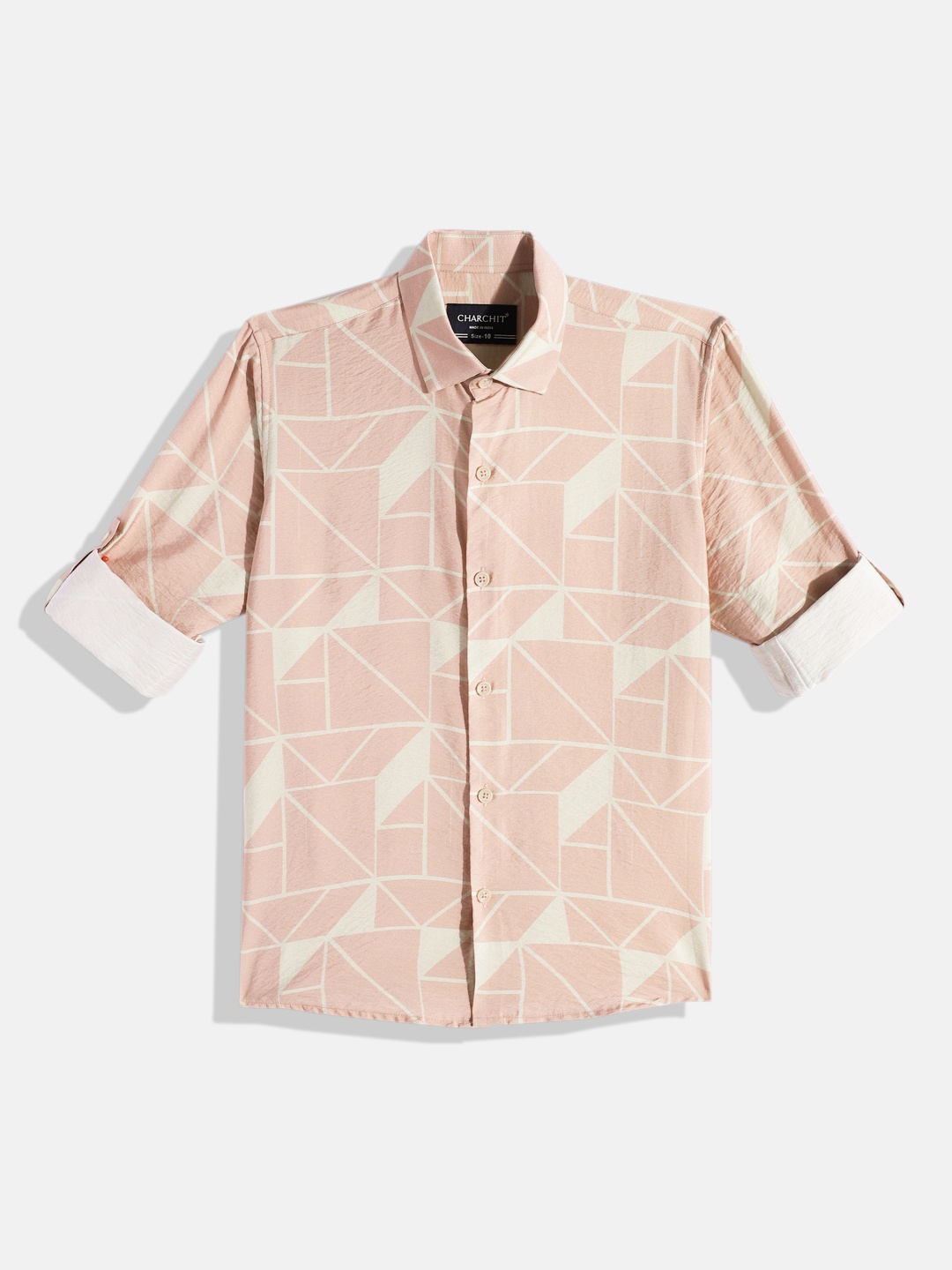 

CHARCHIT Boys Comfort Geometric Printed Casual Shirt, Peach