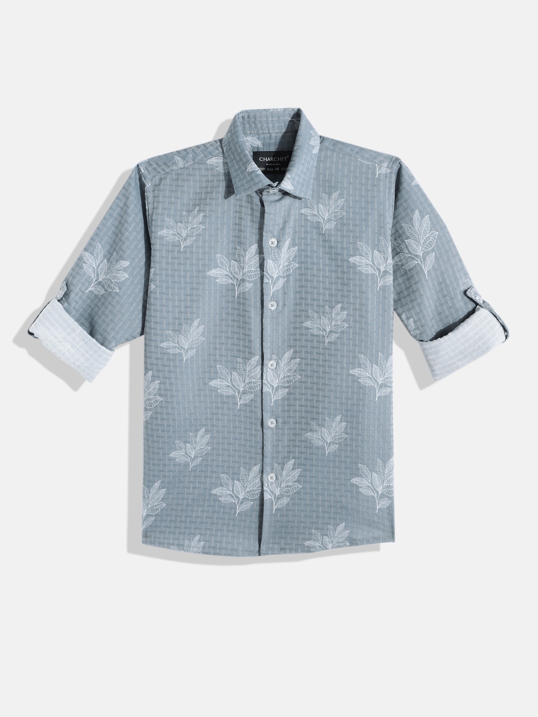 

CHARCHIT Boys Comfort Floral Printed Casual Shirt, Grey