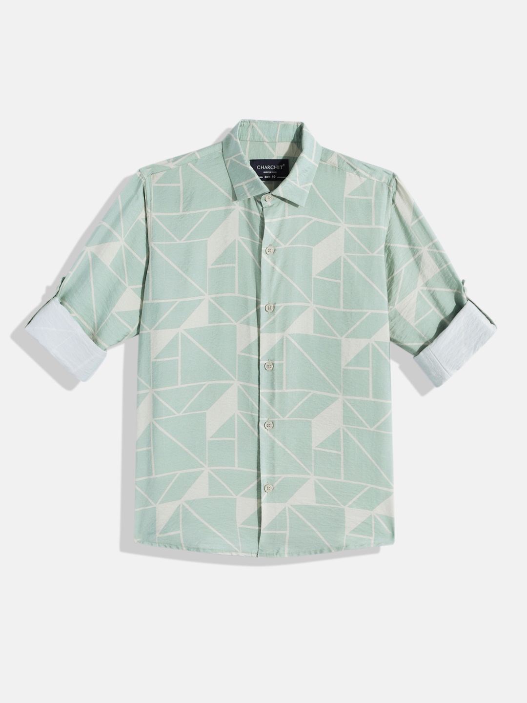 

CHARCHIT Boys Comfort Geometric Printed Casual Shirt, Green