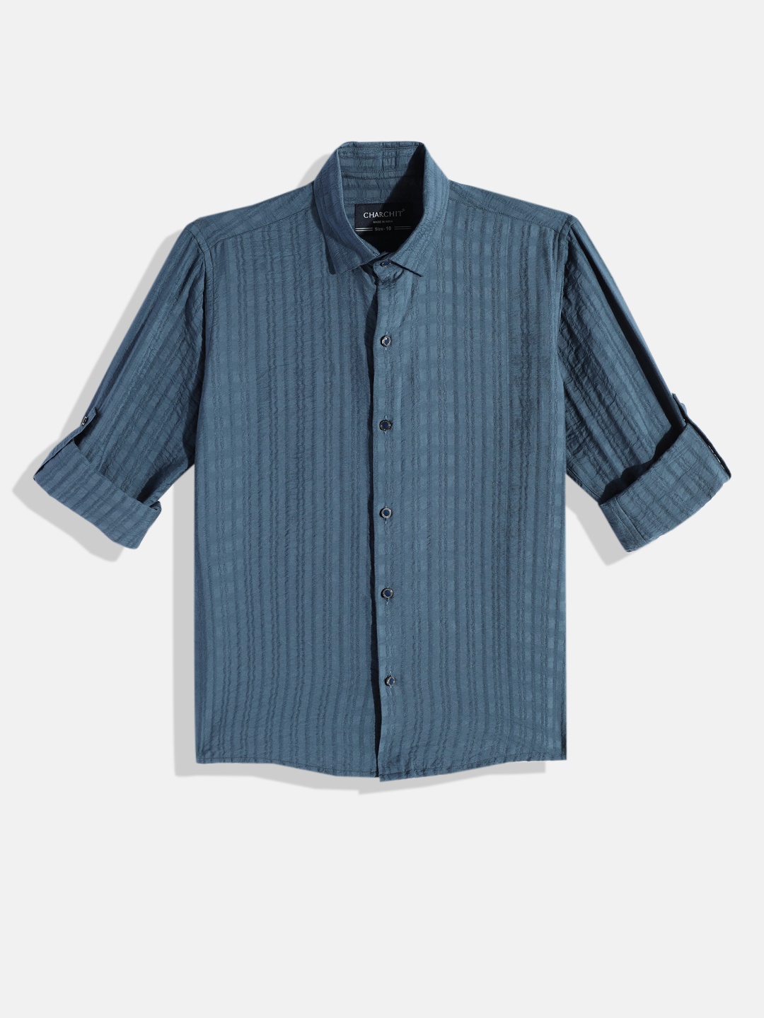 

CHARCHIT Boys Comfort Textured Pure Cotton Casual Shirt, Blue