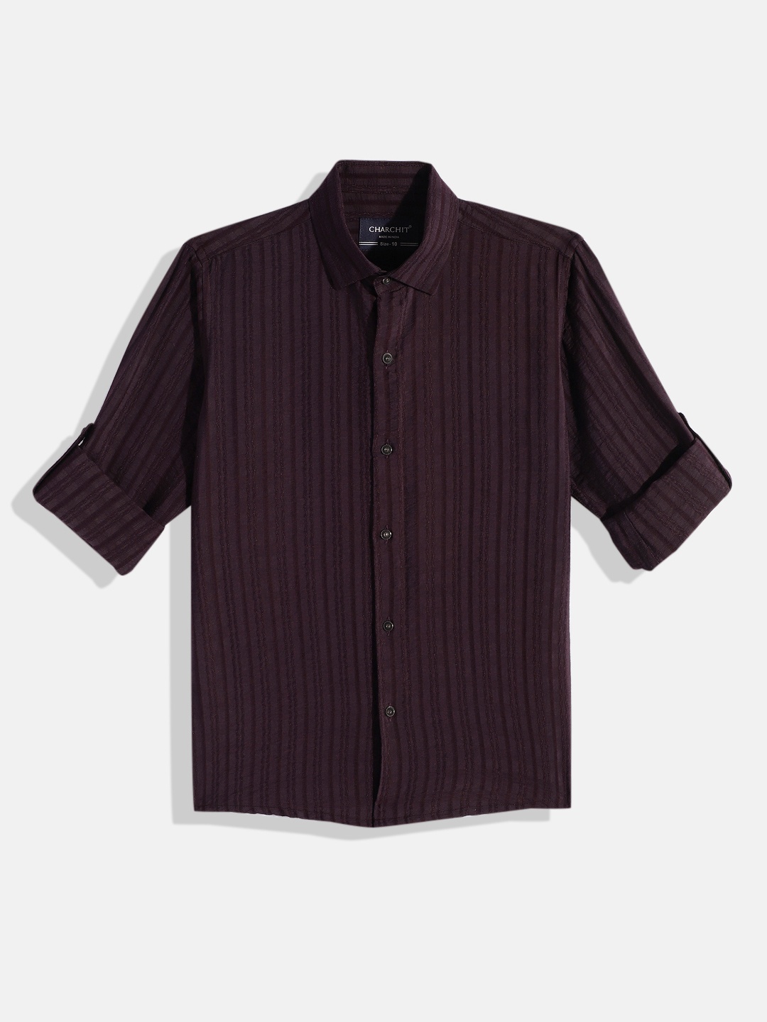 

CHARCHIT Boys Comfort Stripe Textured Pure Cotton Casual Shirt, Burgundy