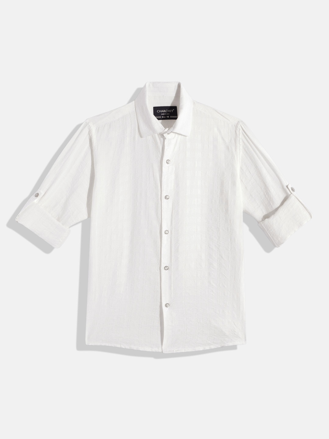 

CHARCHIT Boys Comfort Stripe Textured Pure Cotton Casual Shirt, White