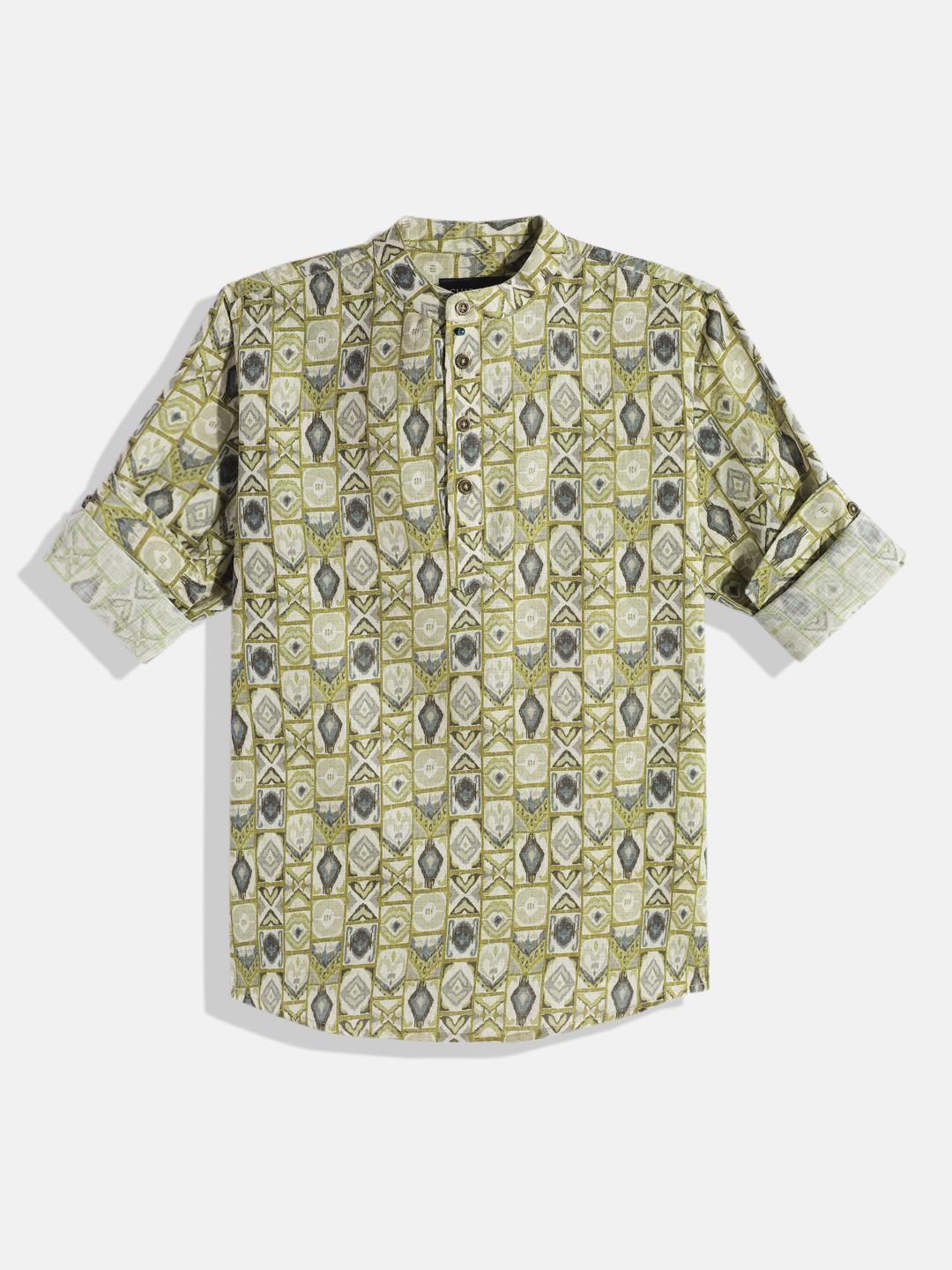 

CHARCHIT Boys Comfort Geometric Printed Pure Cotton Casual Shirt, Green