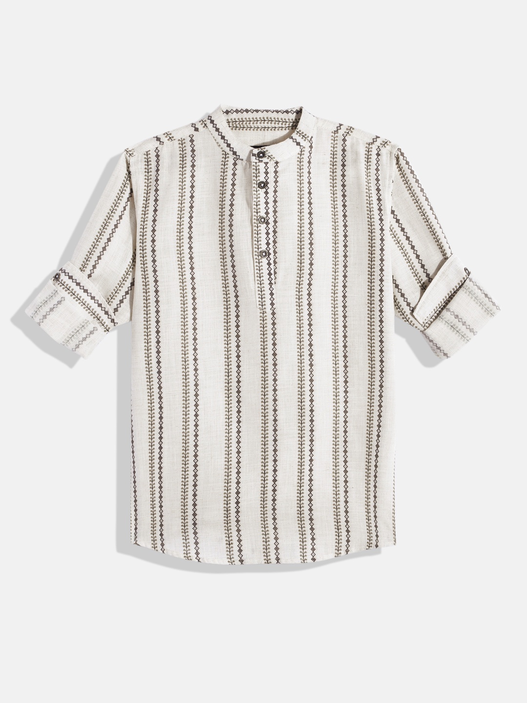 

CHARCHIT Boys Comfort Stripe Geometric Printed Pure Cotton Casual Shirt, Cream