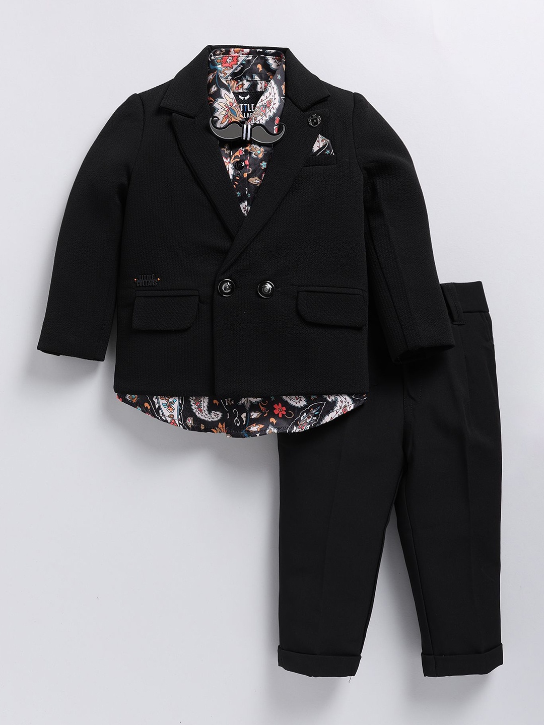 

LITTLE COLLARS Boys Double-Breasted Blazer With Trouser & Shirt 3-Pieces Suits, Black