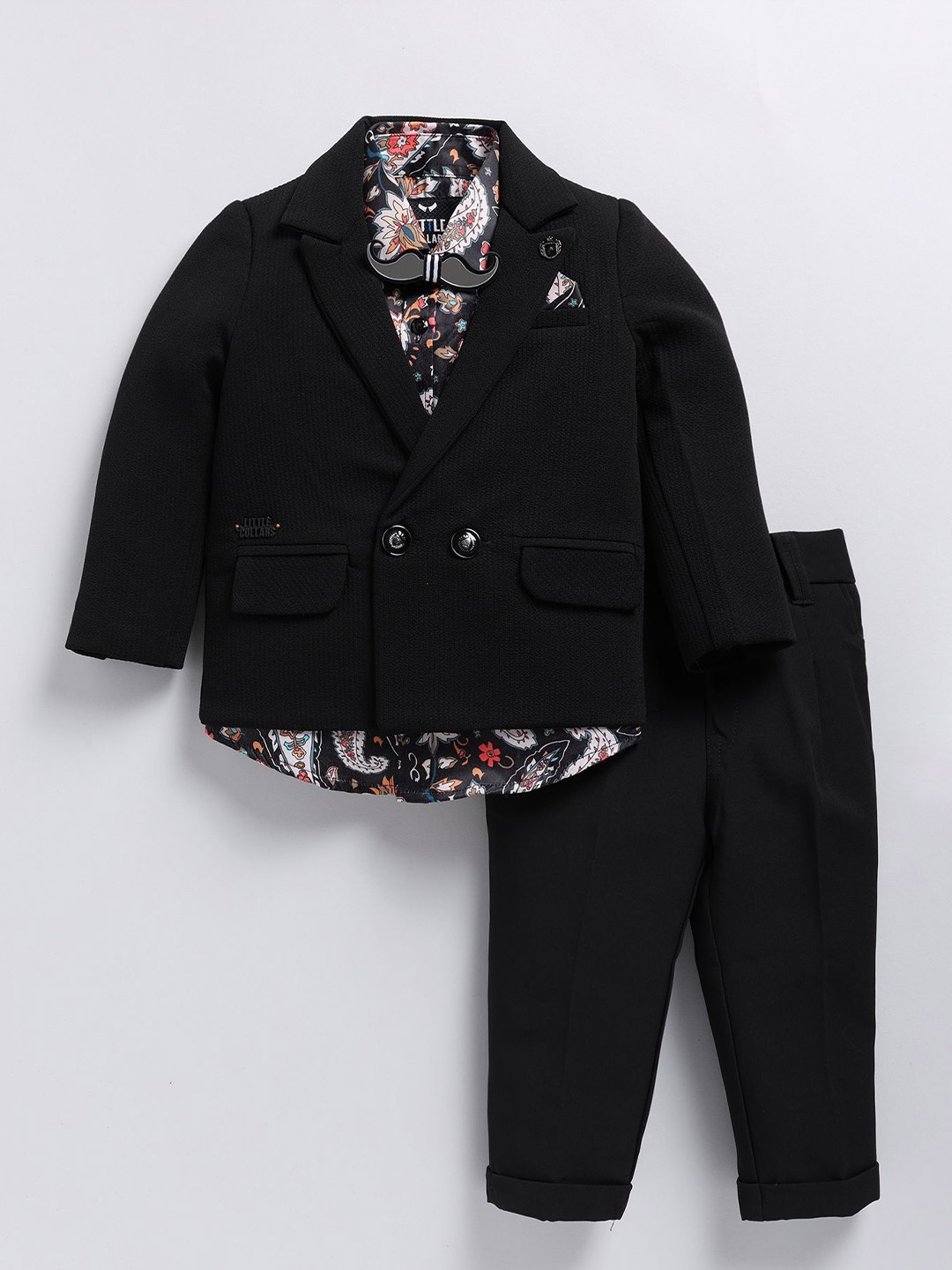 

LITTLE COLLARS Boys Double-Breasted Waistcoat With Trouser & Shirt 3-Pieces Suits, Black