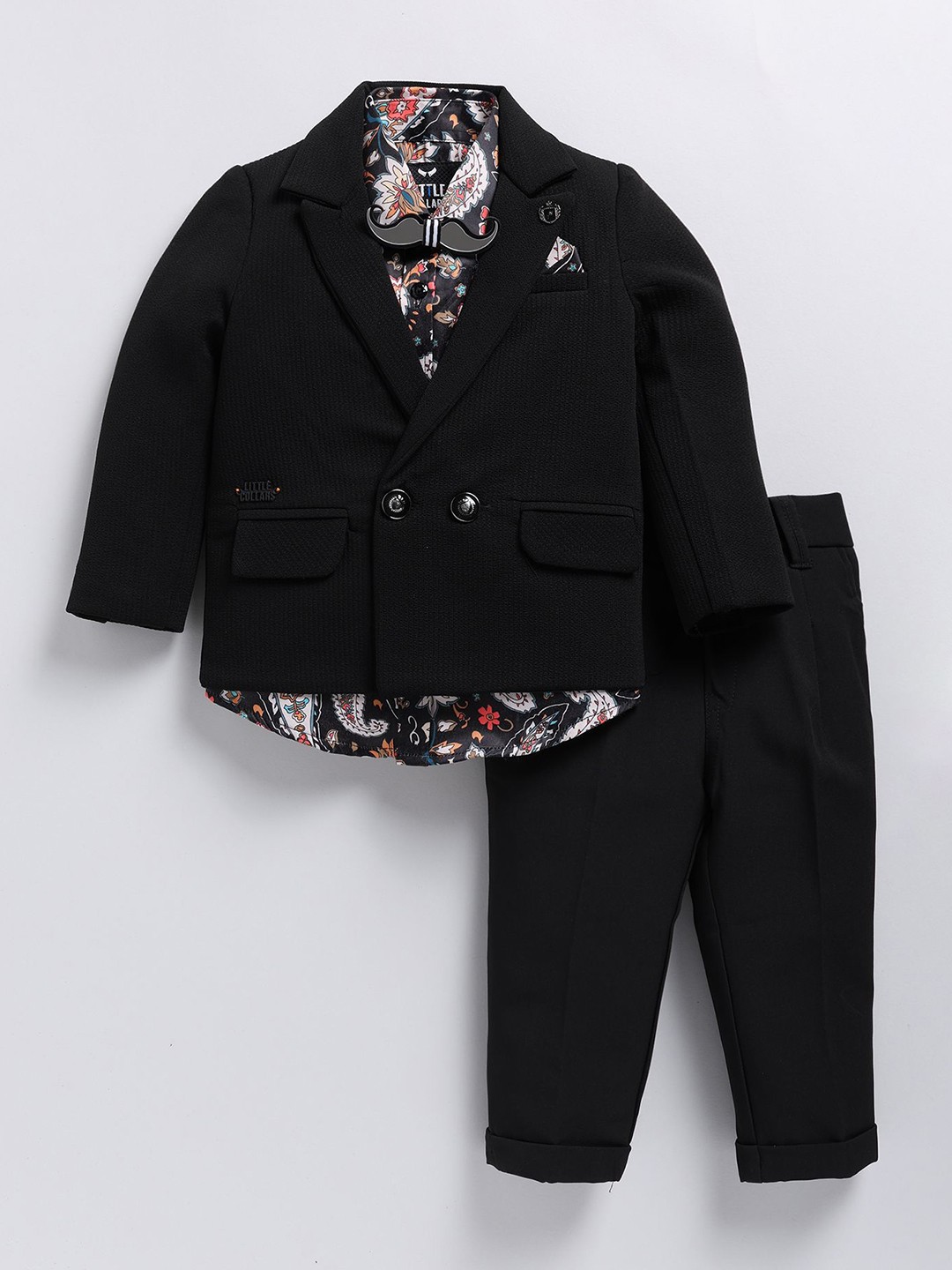 

LITTLE COLLARS Boys Double-Breasted Waistcoat With Trouser & Shirt 3-Pieces Suits, Black