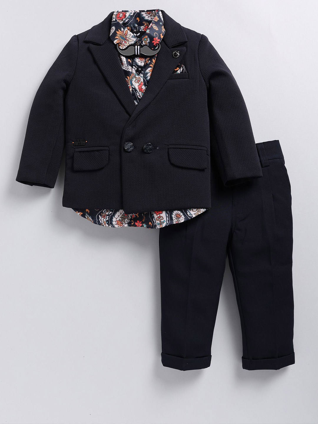 

LITTLE COLLARS Boys Double-Breasted Waistcoat With Trouser & Shirt 3-Pieces Suits, Navy blue