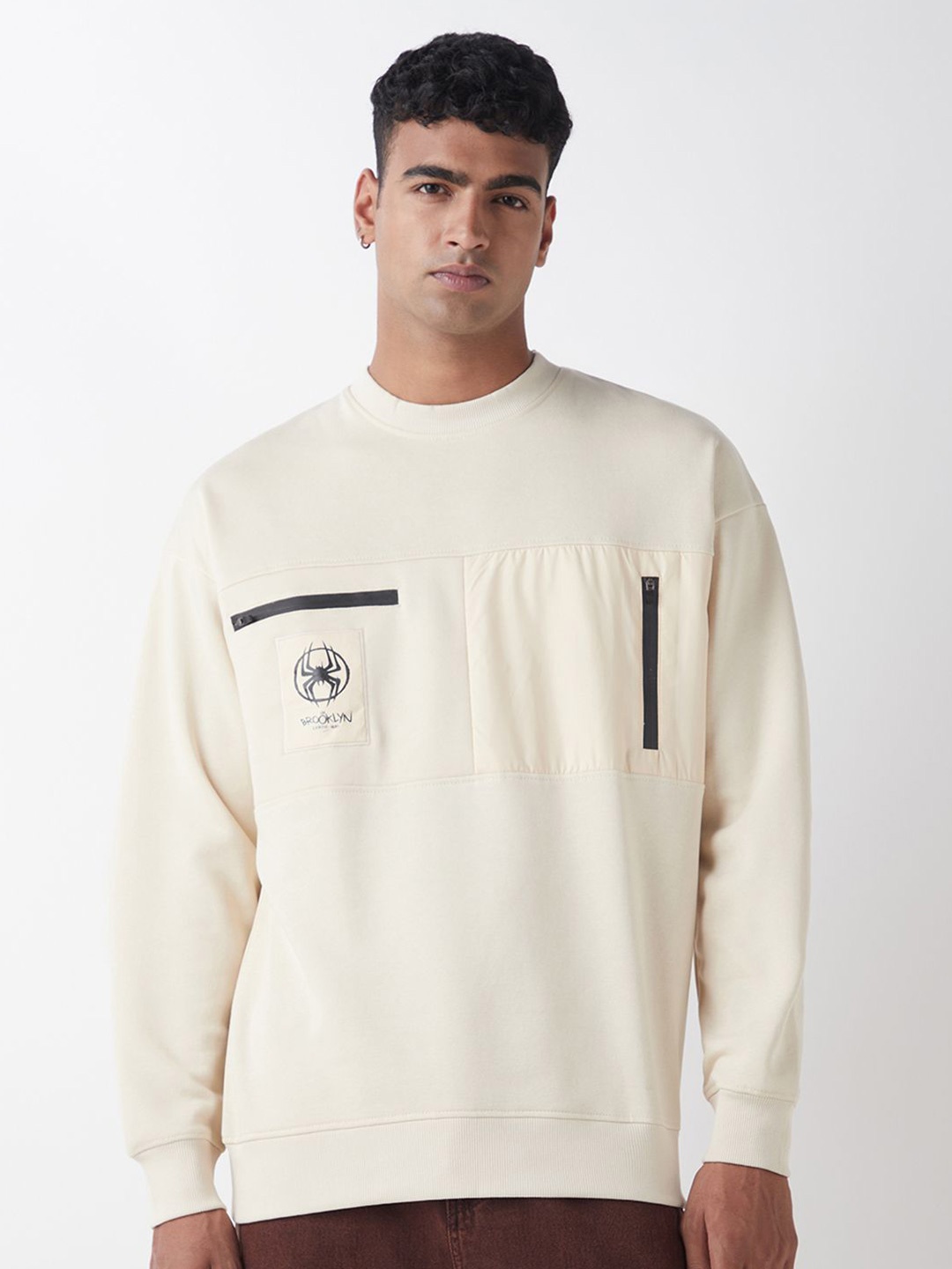 

Bewakoof Heavy Duty 1.0 Official Marvel Merchandise Spiderman Men's Oversized Sweatshirt, Beige