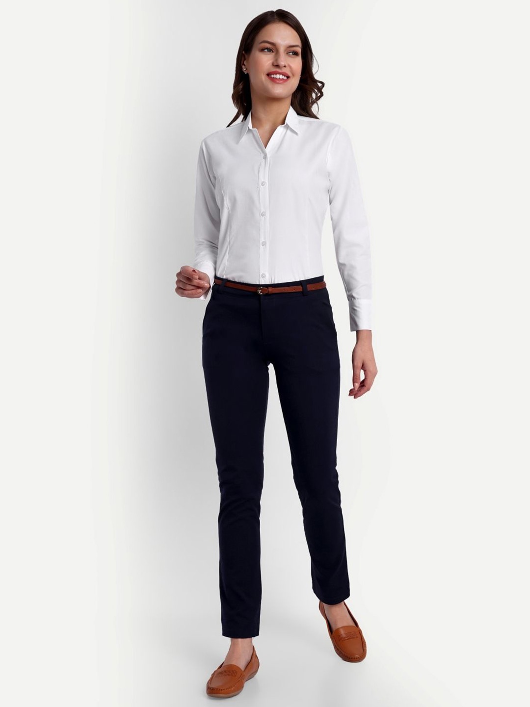 

Blue Ronin Women Standard Fit Spread Collar Solid Cotton Formal Shirt, White