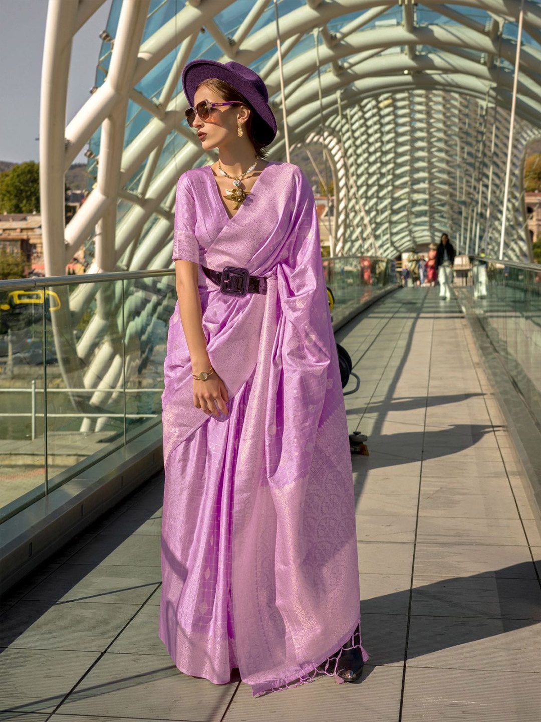 

ODETTE Woven Design Zari Saree, Purple