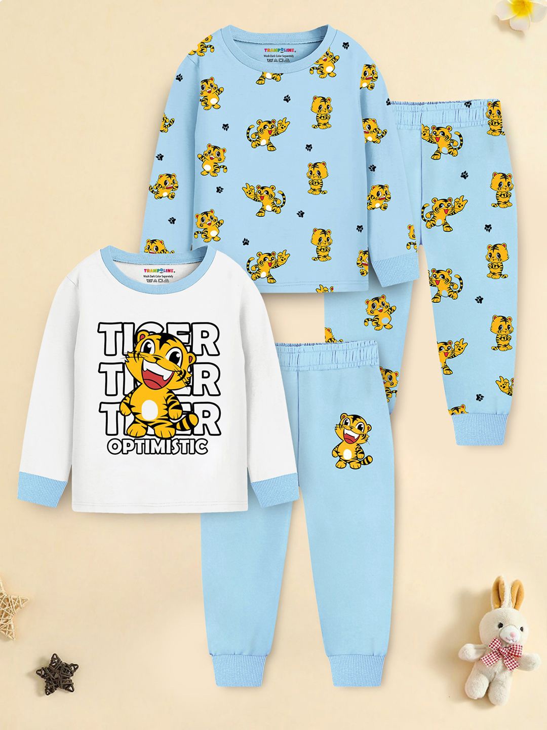 

YK X Trampoline Kids Pack of 2 Graphic Printed Night suit, White