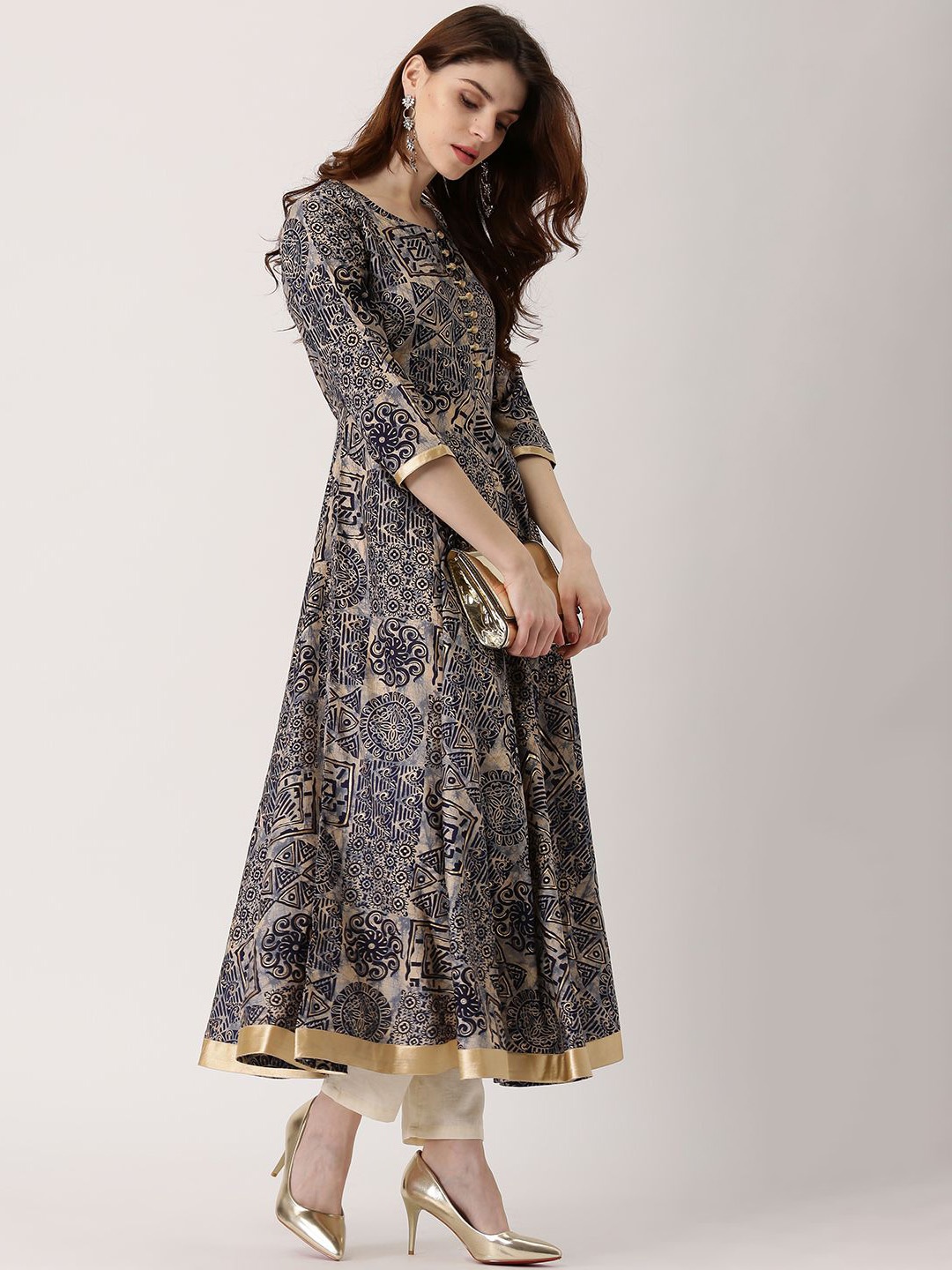 

Libas Ethnic Motifs Printed Chanderi Silk Empire Anarkali Kurta, Blue