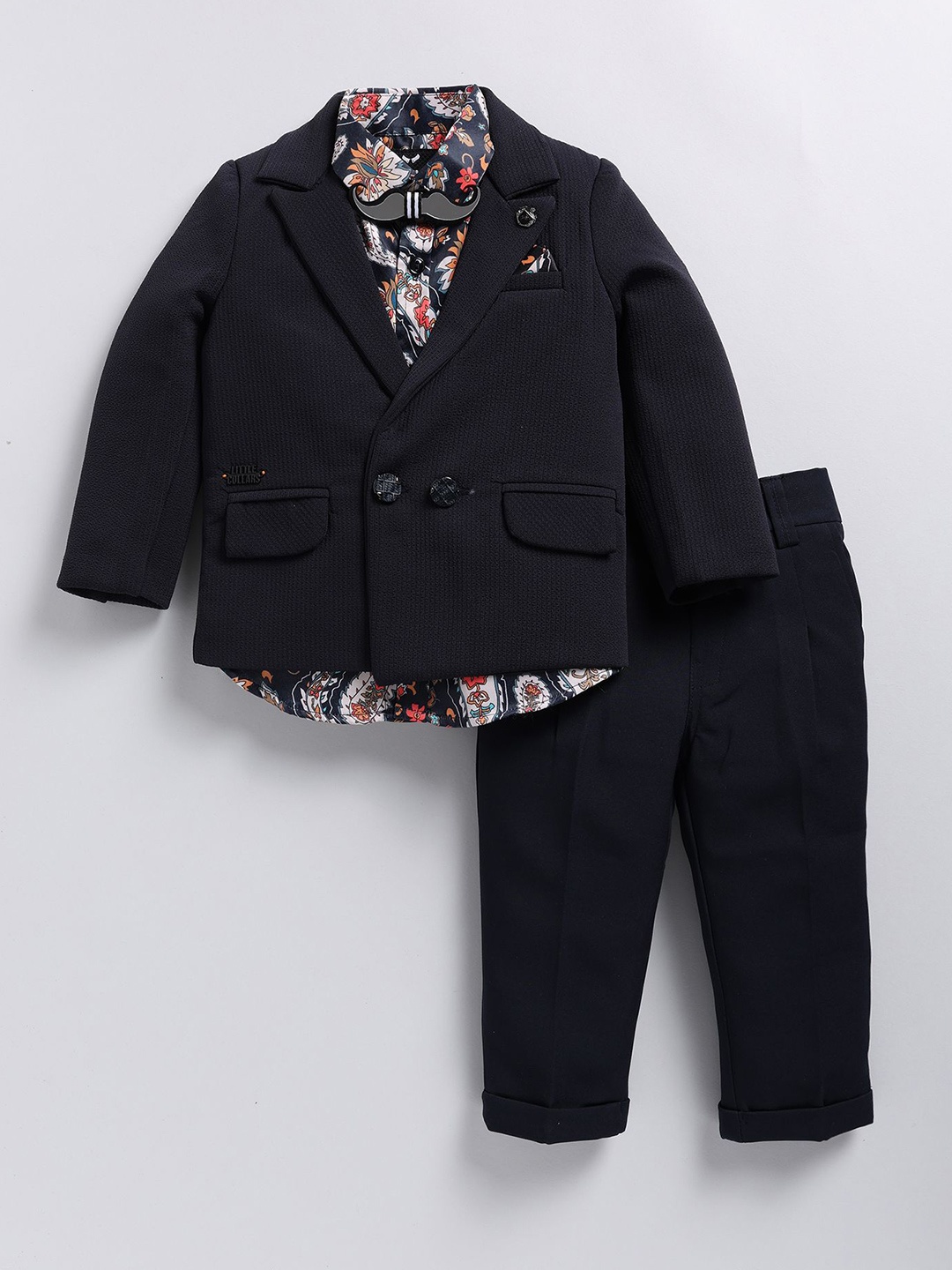 

LITTLE COLLARS Boys Notched Lapel Collar Long Sleeve Double-Breasted Four-Piece Suit, Navy blue