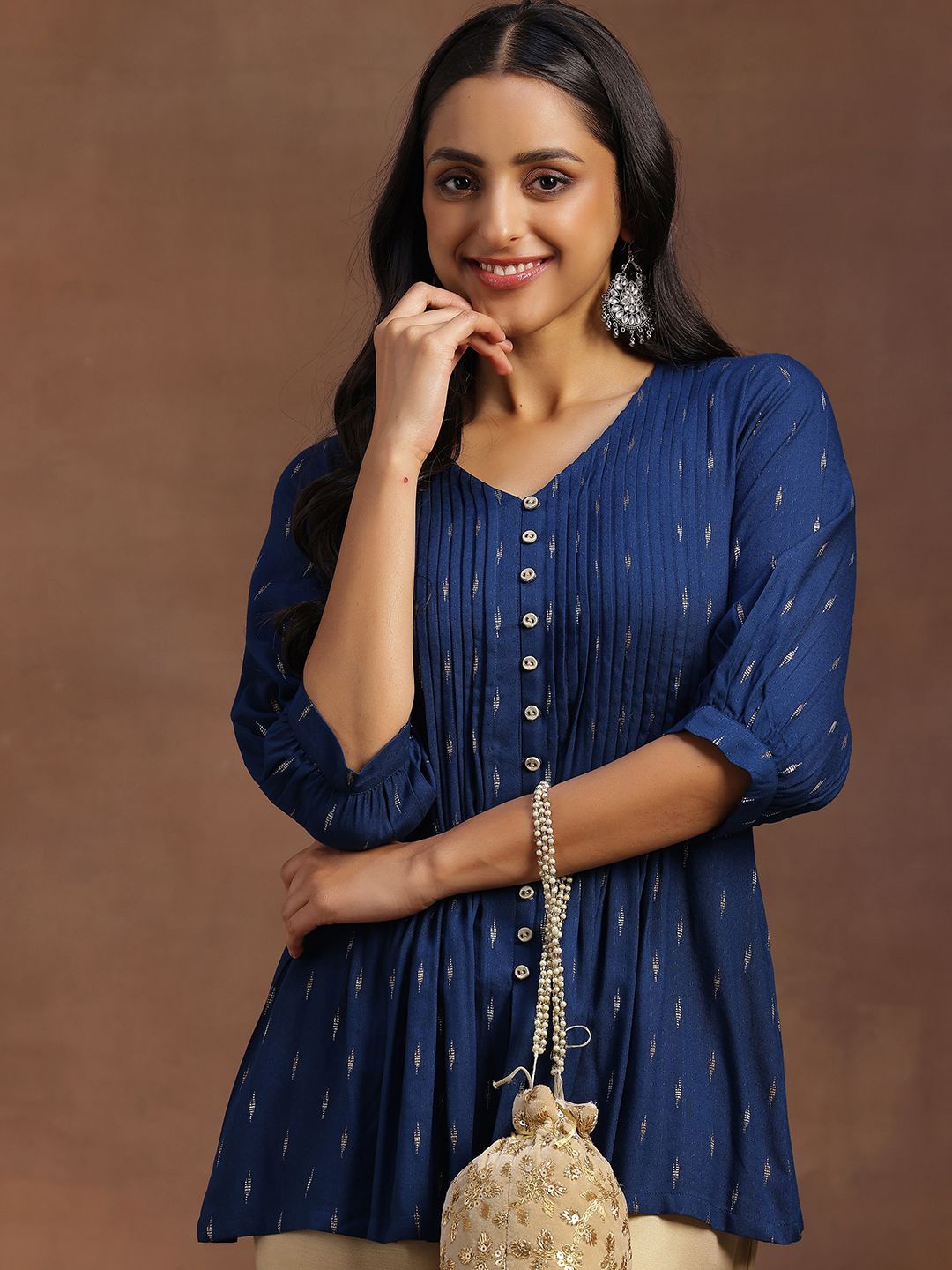 

Libas Women Woven Design Panelled Kurti, Blue