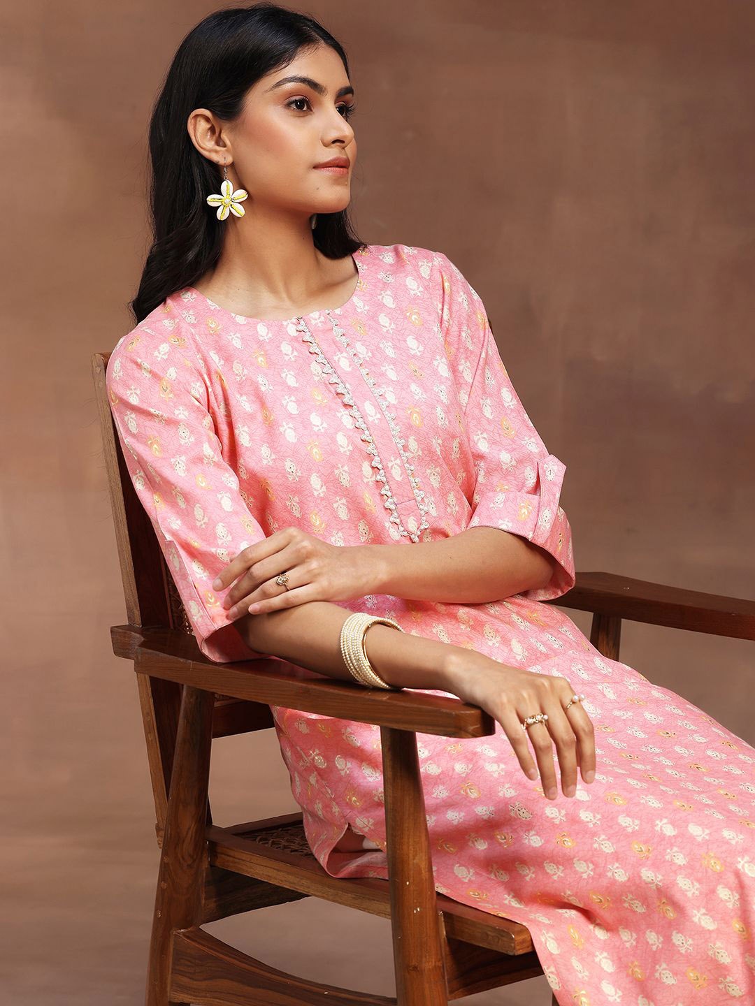 

Libas Ethnic Motifs Printed Beads and Stones A-LINE Kurta with Palazzos, Peach