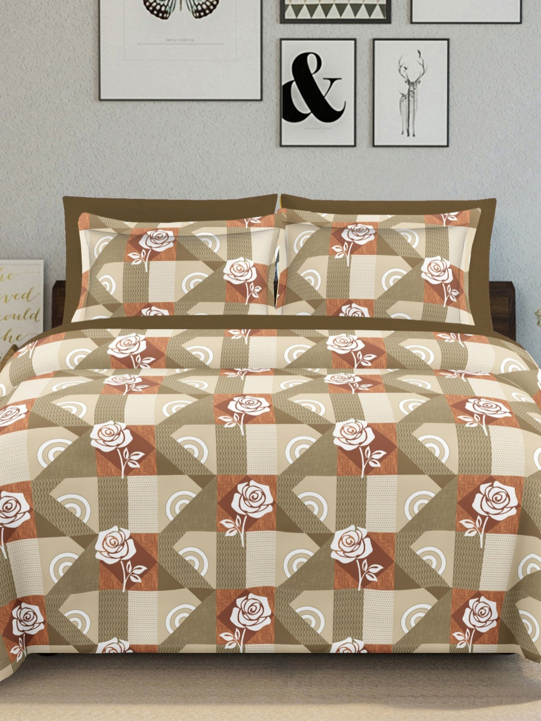 

Ariana Olive Green & White Floral Printed 144 TC Cotton King Bedsheet Set 2.70 m x 2.25 m