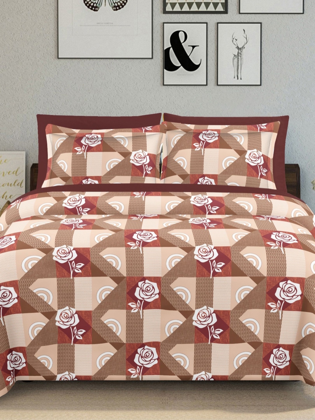 

Ariana Red & Brown Floral Printed 144 TC Cotton King Bedsheet Set 2.70 m x 2.25 m