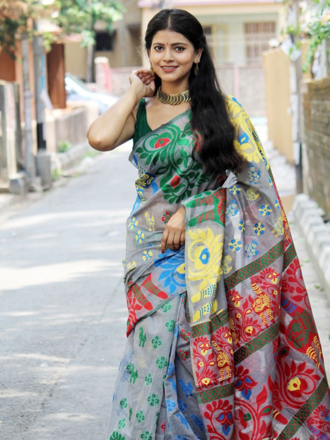 

ZIKARAA Ethnic Motifs Kanjeevaram Saree, Grey