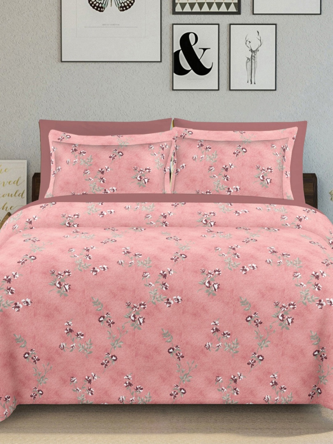 

Ariana Peach-Coloured Floral Printed 144 TC Cotton King Bedsheet Set 2.70 m x 2.25 m