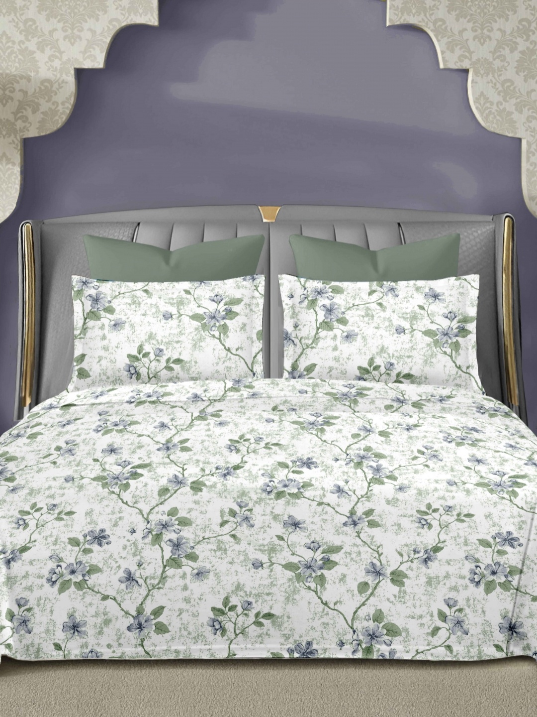 

Ariana White & Grey Floral Printed 200 TC Cotton King Bedsheet Set 2.70 m x 2.70 m